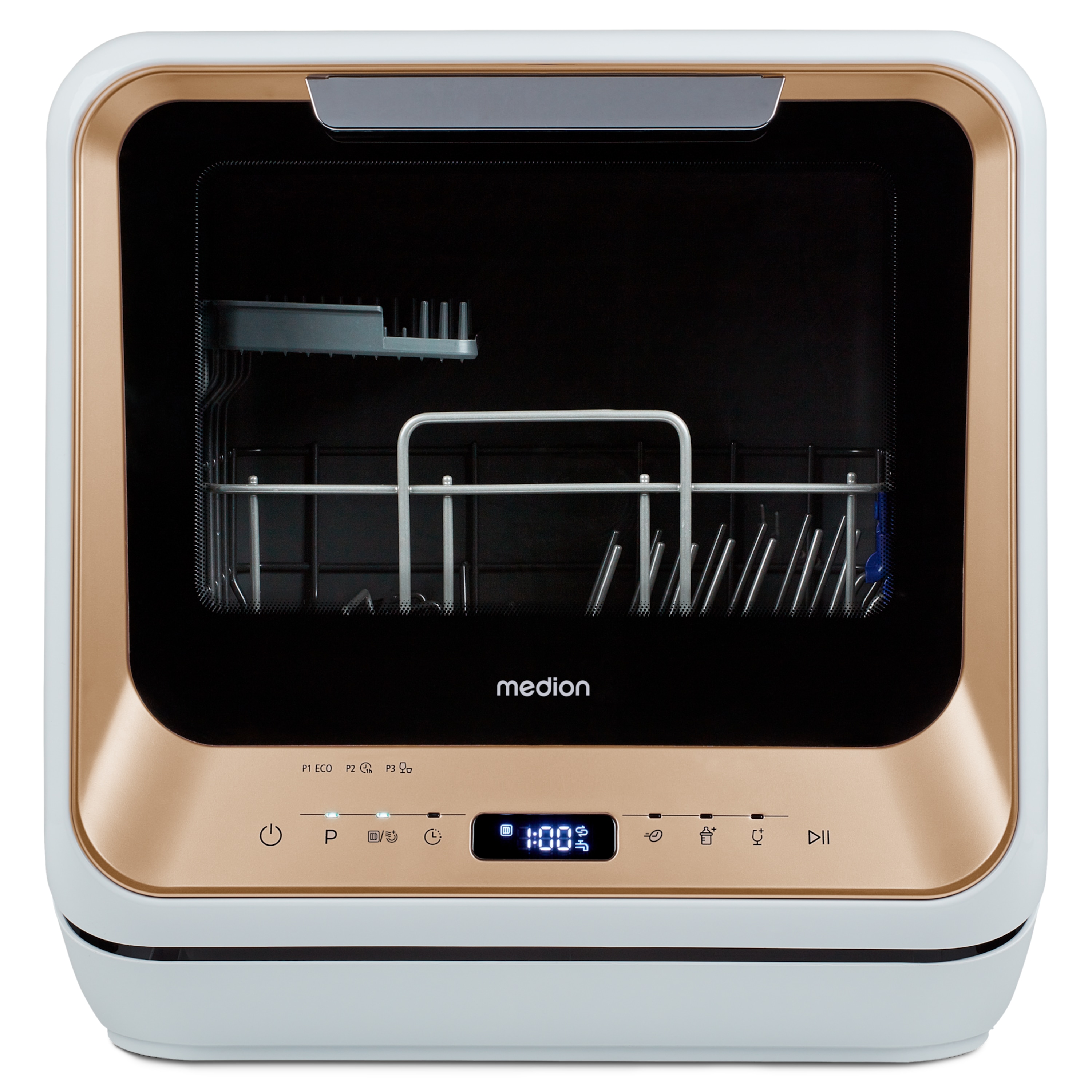 MEDION® LIFE® Mini-Geschirrspüler DWT20 (MD37763), für 2 Gedecke, 6 Reinigungsprogramme, Startzeitvorwahl
