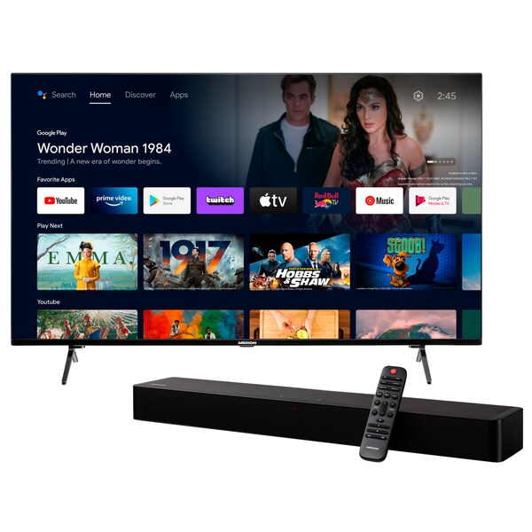 MEDION BundelDEAL ! LIFE® X15097 QLED Android™ TV, 125,7 cm (50'') Ultra HD + TV & MEDION® LIFE® P61155 2.0 Soundbar