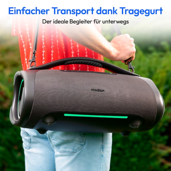 MEDION® LIFE P61768 Tragbarer Bluetooth® Lautsprecher XL anthrazit, Dual Illuminated & Lightstrip (RGB-Lichteffekte), Bluetooth® 5.3, integrierter Akku mit bis zu 30 Stunden Laufzeit, robustes & mobiles Design, 2 x 25 W + 50 W RMS
