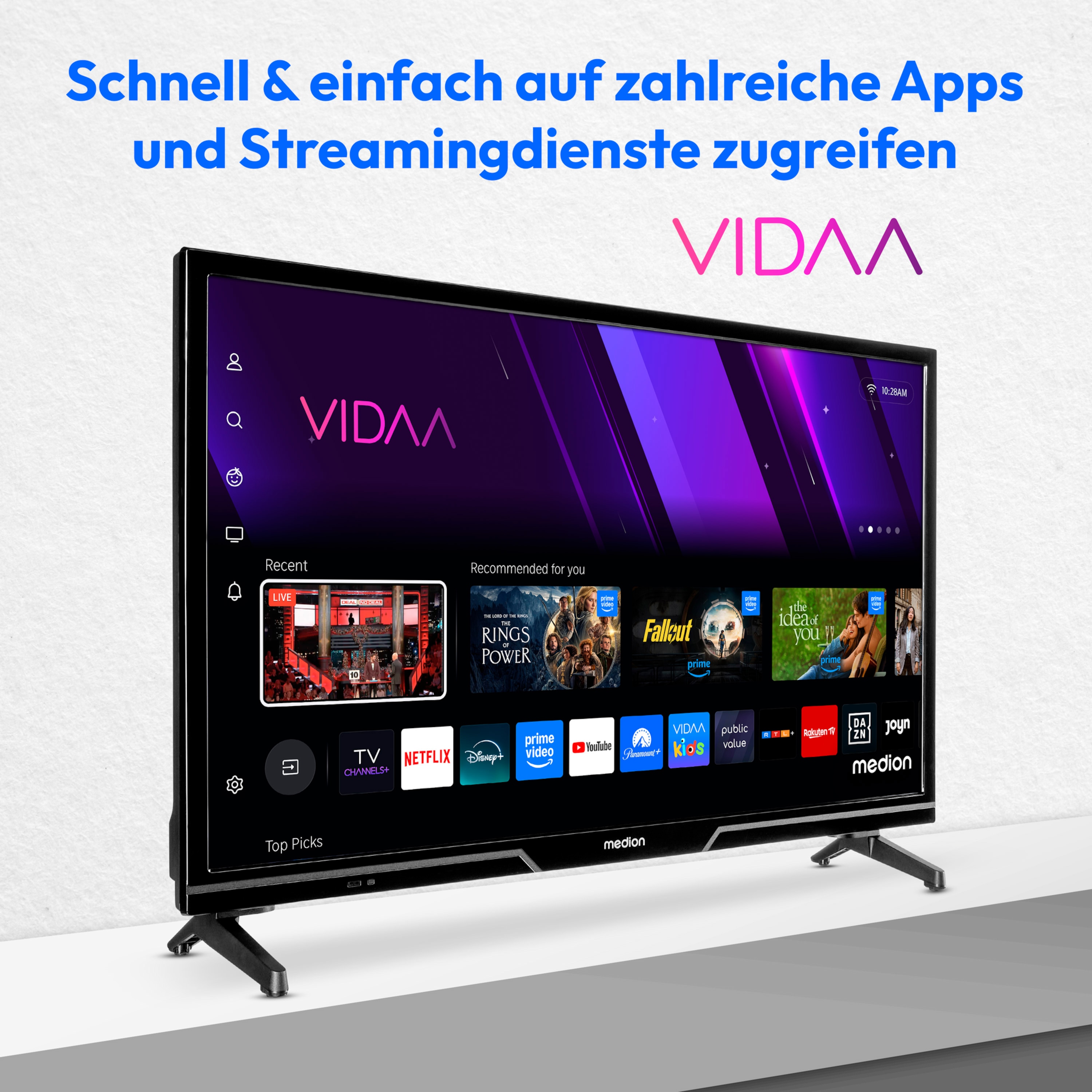 MEDION® LIFE® P8242501 (MD 824101) Smart-TV, 59,8 cm (24'') HD Display, HDR, PVR ready, Bluetooth®, VIDAA App Store, NETFLIX, Disney+, Paramount+ & Amazon Prime Video App