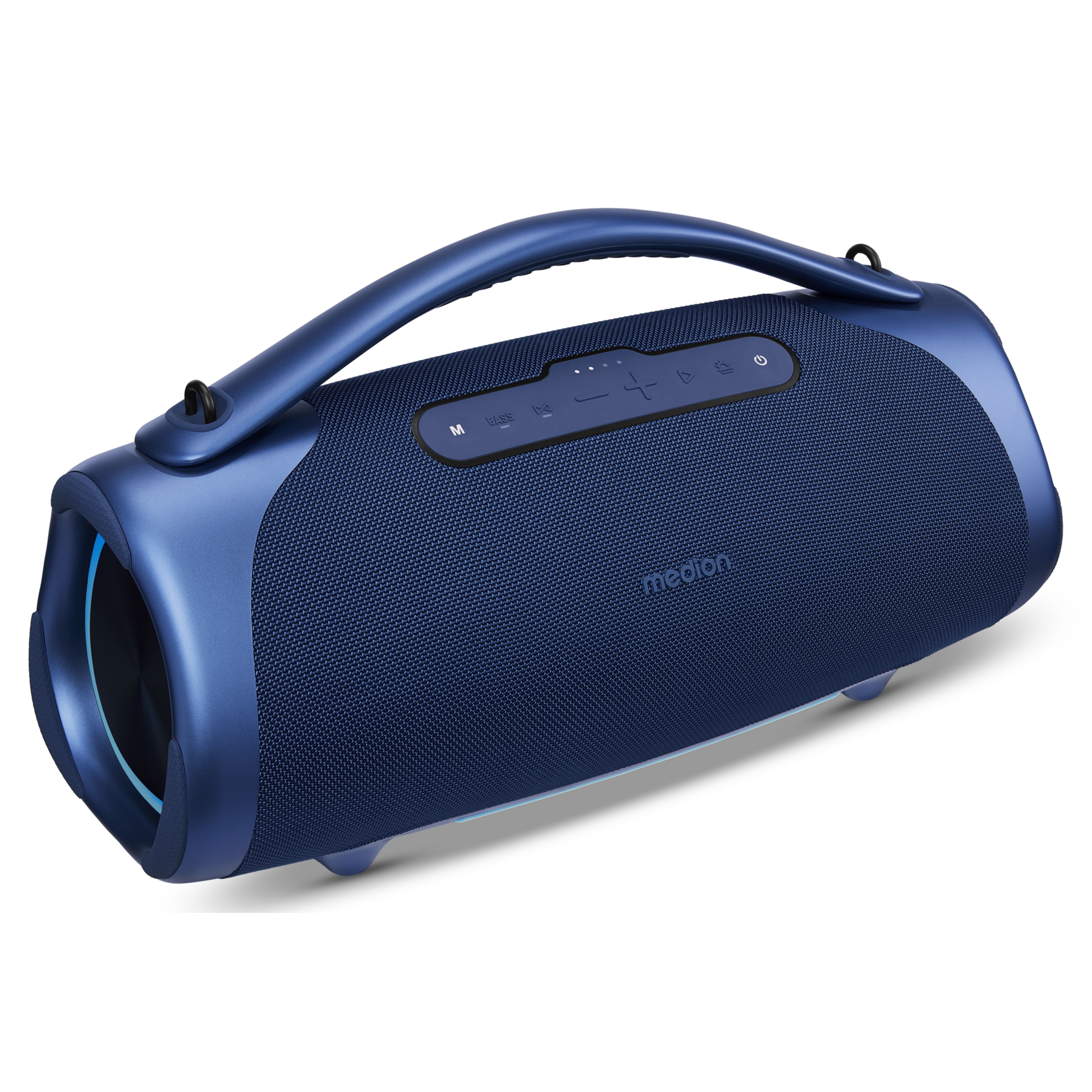 MEDION® LIFE® P61768 Tragbarer Bluetooth® Lautsprecher XL, Dual Illuminated & Lightstrip (RGB-Lichteffekte), Bluetooth® 5.3, integrierter Akku mit bis zu 30 Stunden Laufzeit, robustes & mobiles Design, 2 x 25 W + 50 W RMS