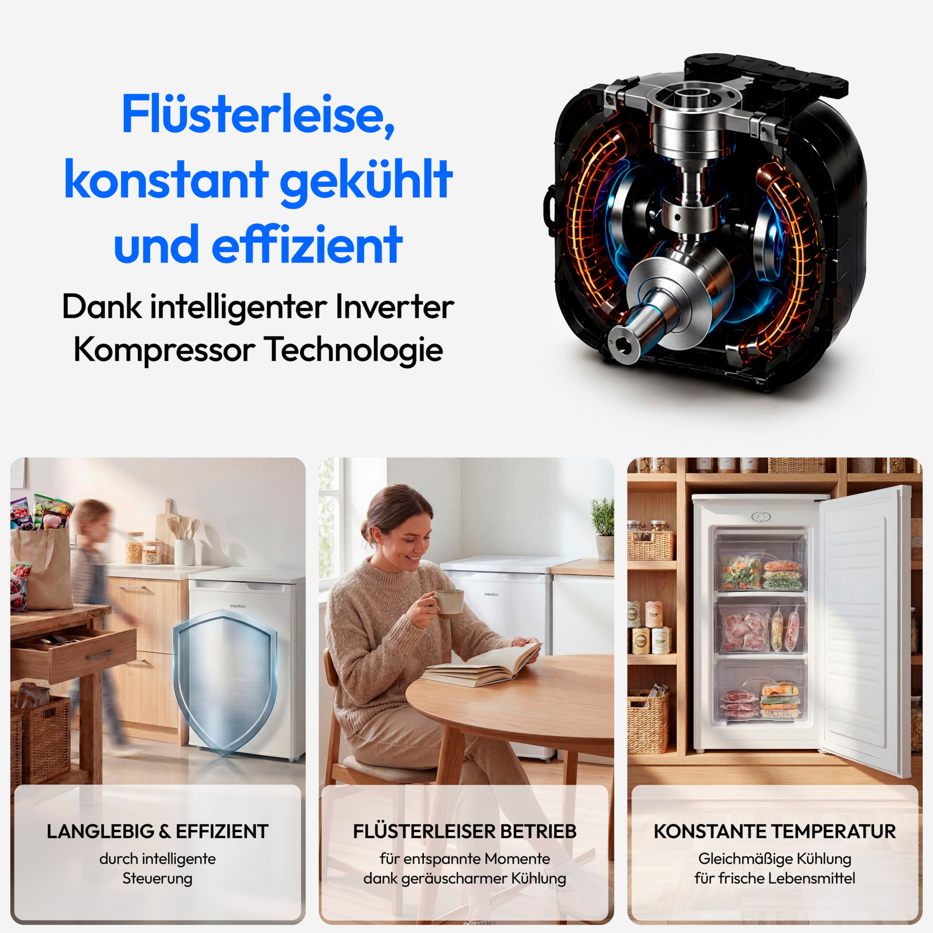 MEDION® LIFE Gefrierschrank MD 370031 weiß, 64 l Volumen, stufenlose Temperatureinstellung, wechselbarer Türanschlag, 3 Schubladen