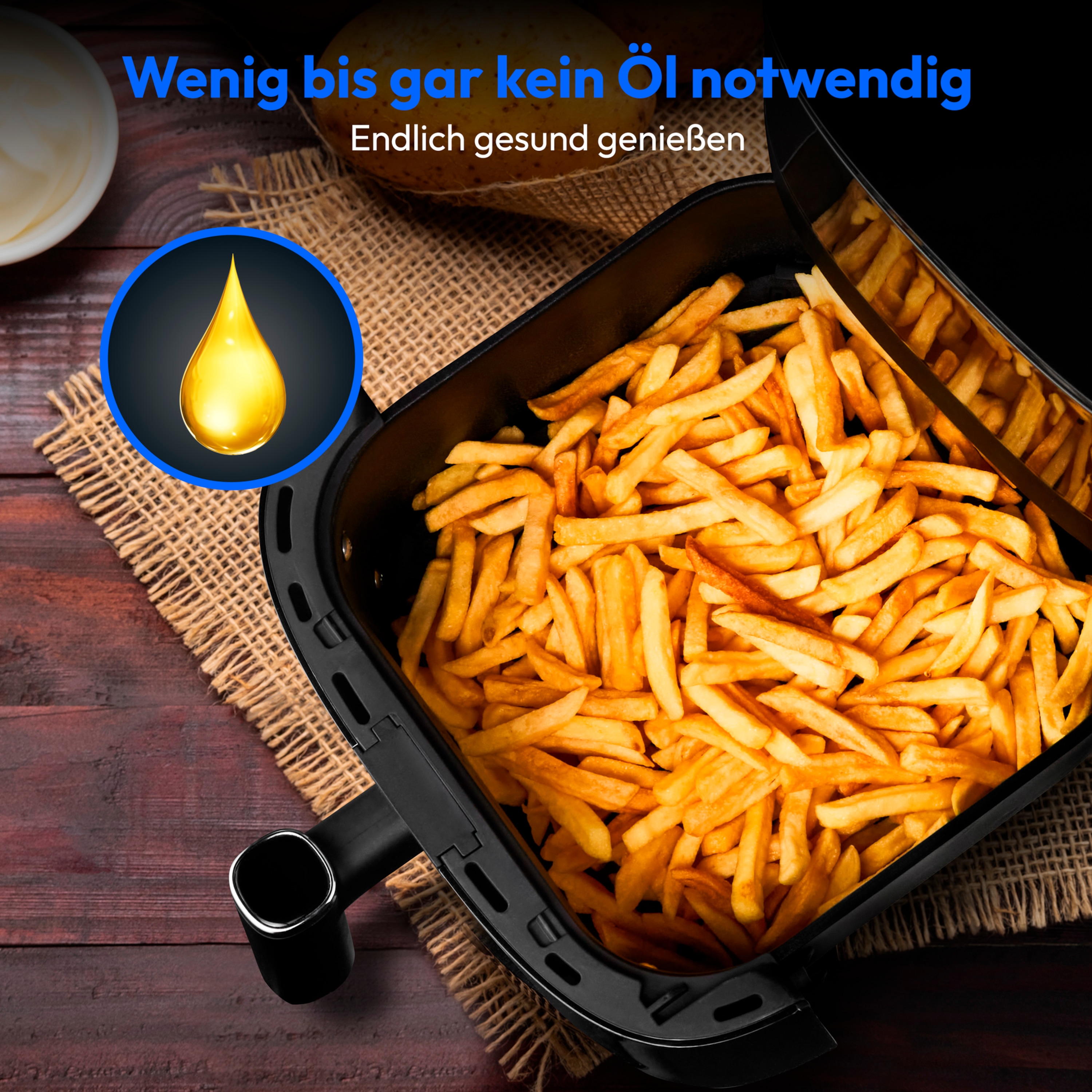 MEDION® LIFE® X10 XL Heißluftfritteuse MD 11780, 100 Rezepte in der Life+ App, innovative Wassersprayfunktion, 10 Automatikprogramme, ca. 5 L Korbvolumen, Temperatur einstellbar bis 230 °C