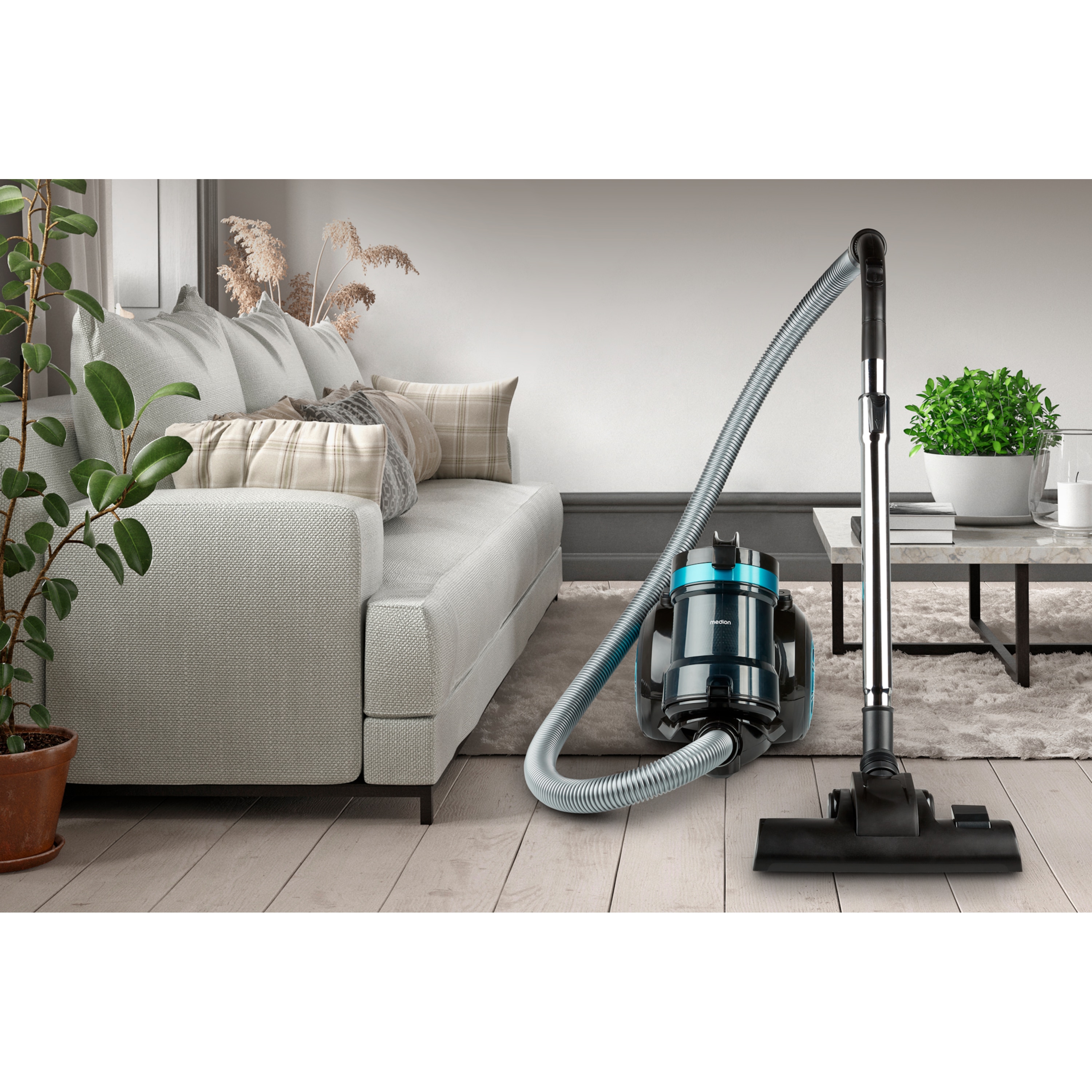 MEDION® Beutelloser Zyklon-Staubsauger MD 19407, 150W Saugleistung, Staubbehälterkapazität 2 L, EPA Filter, integriertes Zubehör