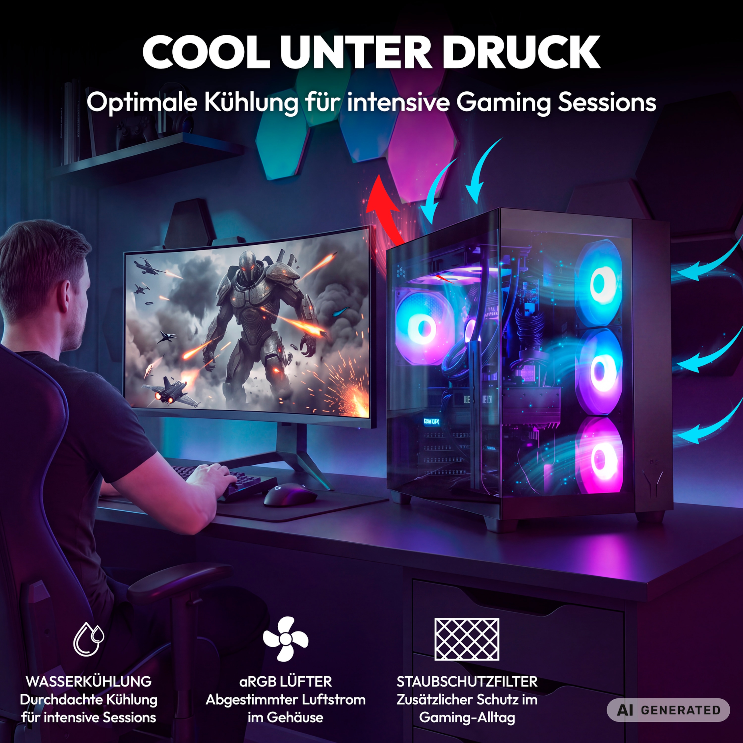 MEDION® ERAZER Tank X15 High-End Gaming PC, AMD Ryzen™ 7 7800X3D, Windows 11 Home, NVIDIA® GeForce RTX™ 5070, 2 TB SSD, 32 GB RAM