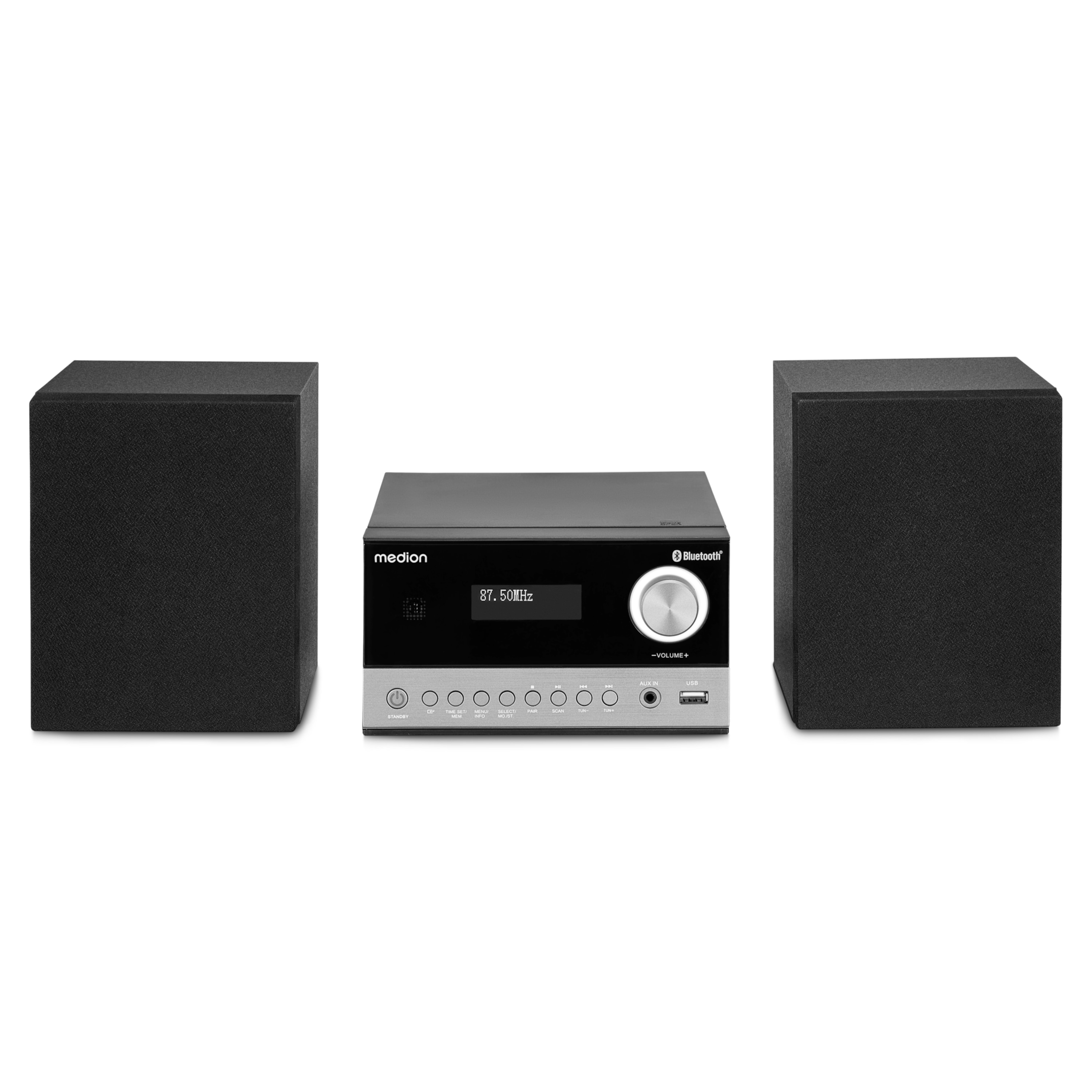 MEDION® LIFE® E64088 Micro-Audio-System, DAB+/PLL-UKW Radio, je 30 Senderspeicher,  LCD-Display, Musikwiedergabe via Bluetooth® 5.3 oder USB-Stick, CD-Player, 2 x 5 W RMS