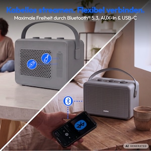 MEDION® LIFE BXO-1 Bluetooth® Lautsprecher grau, 2 x 15W RMS, integrierter Akku mit bis zu 15 Stunden Laufzeit, Bluetooth® 5.3, robustes & mobiles Design