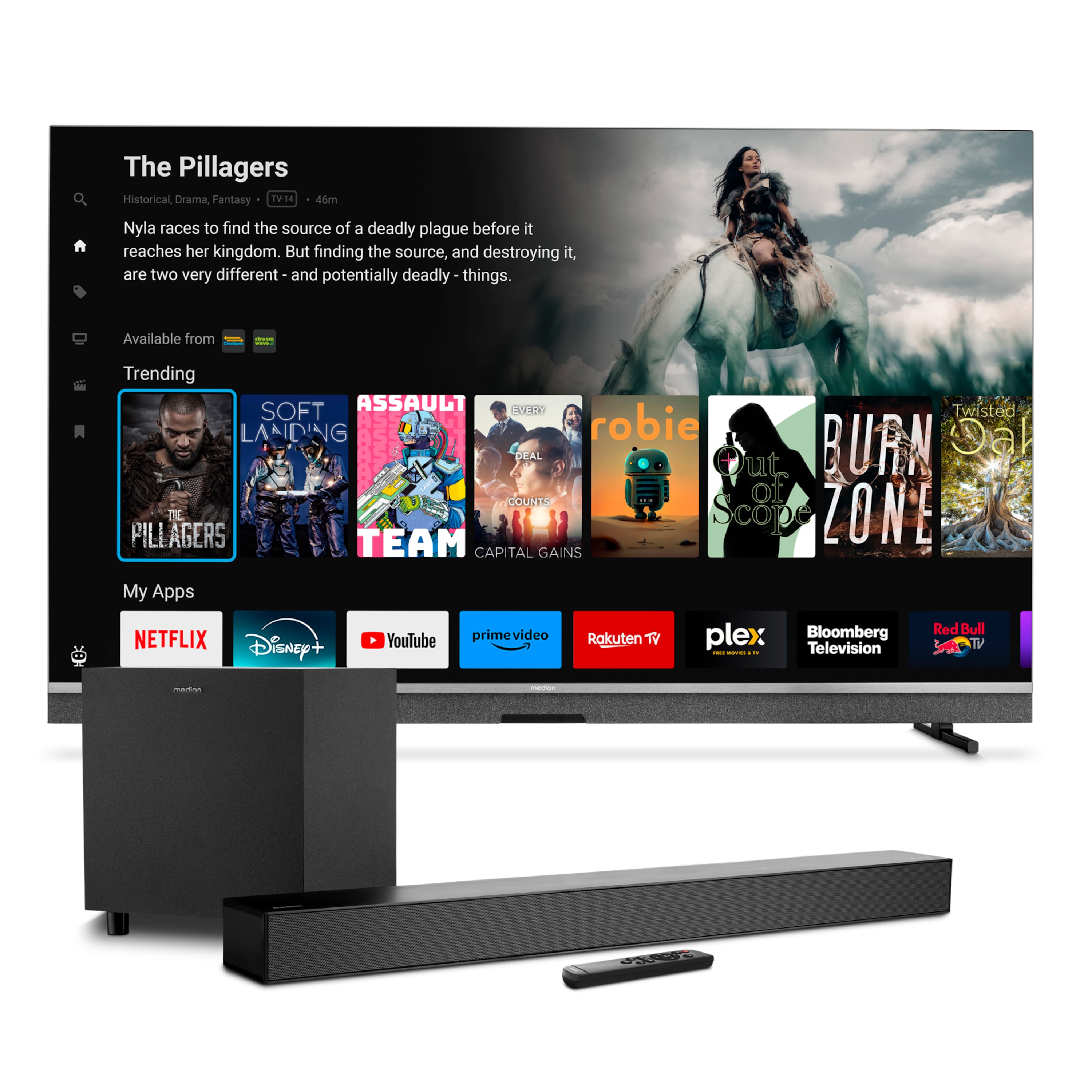 MEDION® ENTERTAINMENT-BUNDLE - LIFE MD 865900 MiniLED TiVo Smart-TV, 163,9 cm (65'') + Soundbar Atmos (MD44022)