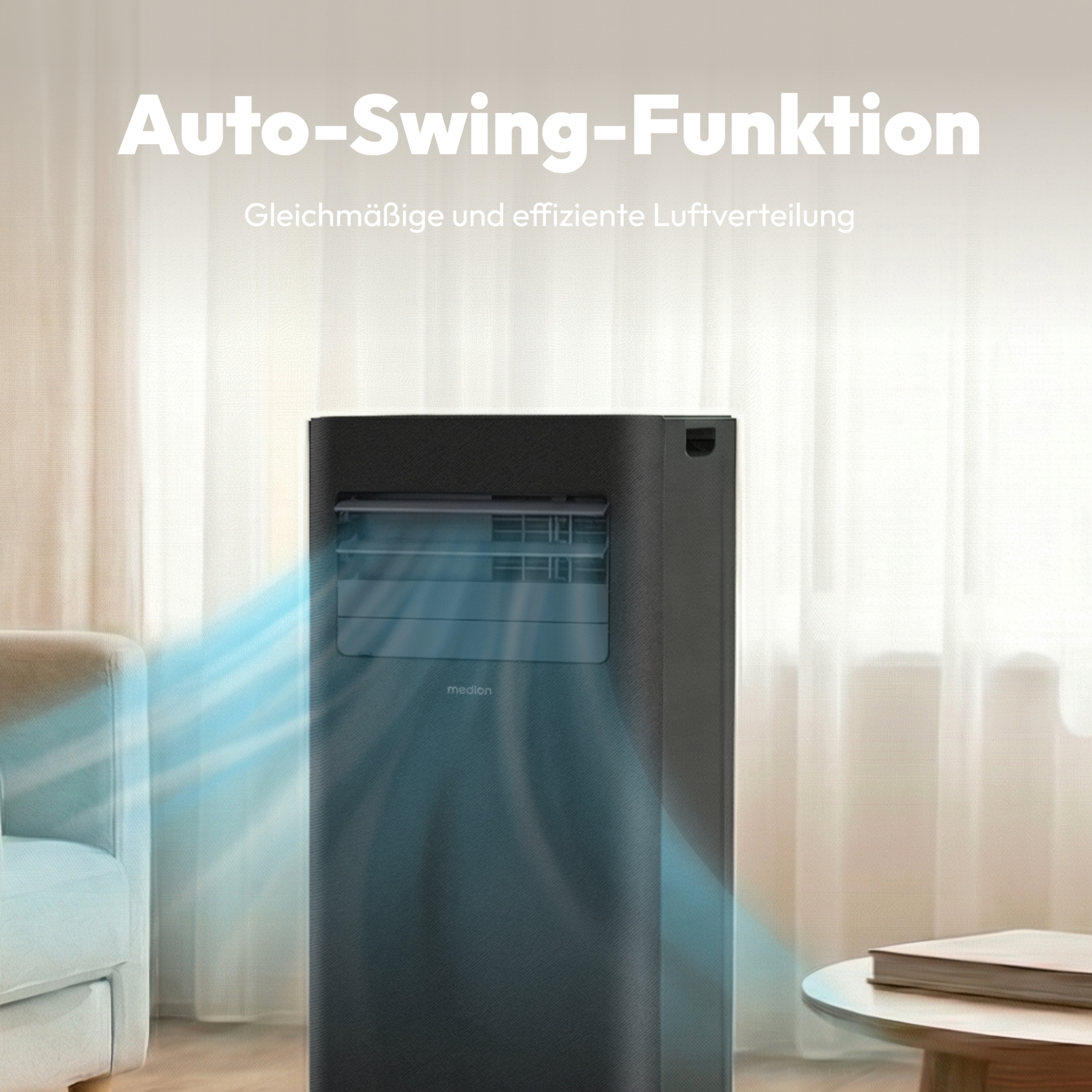 MEDION® LIFE E902 Klimaanlage (MD 100137), Kühlen, Entfeuchten und Ventilieren, Kühlleistung 9.000 BTU, Auto-Swing-Funktion, Kühlmittel R290, max. 32m², mit Fernbedienung, Inkl. Fenster-Kit