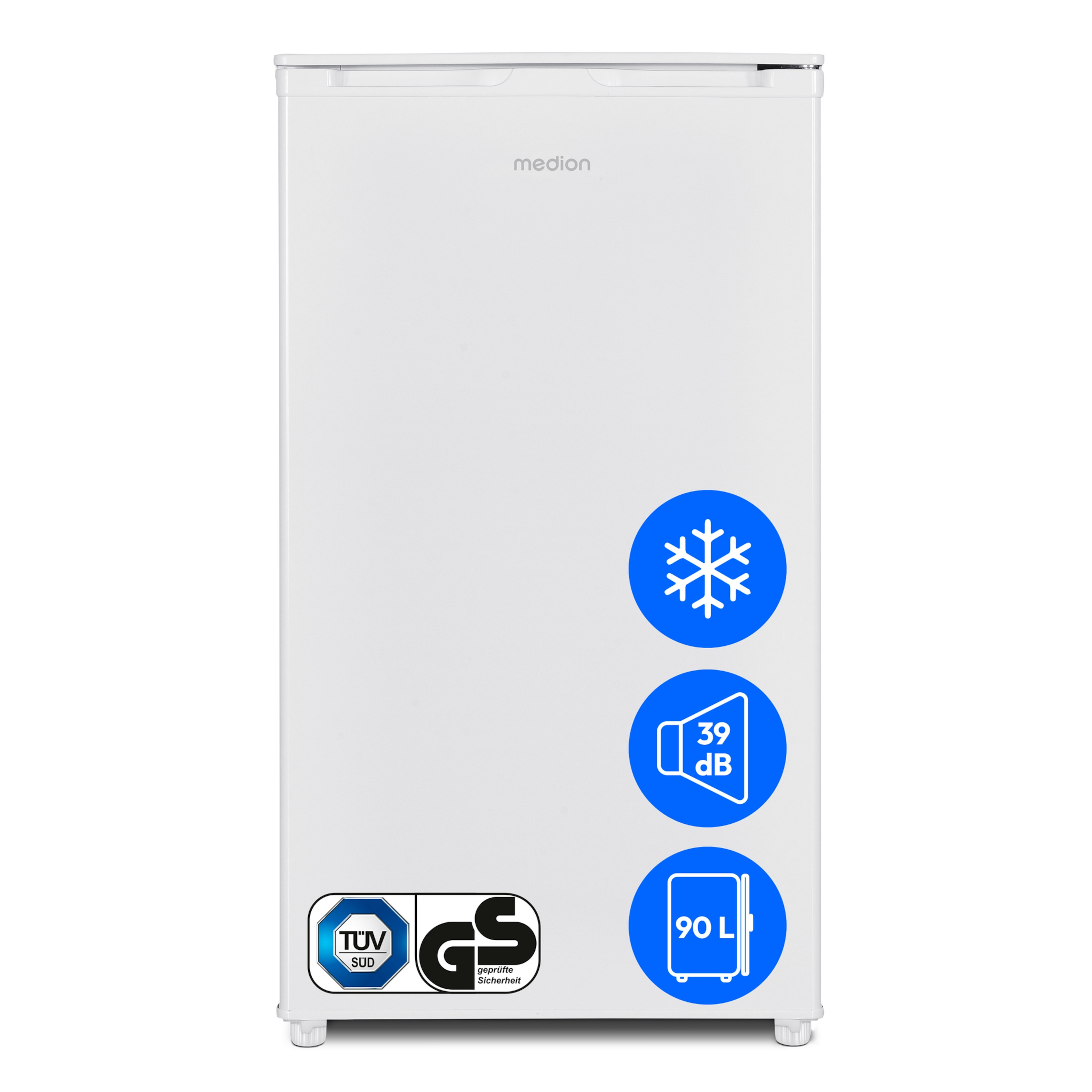 MEDION® LIFE Kühlschrank mit Eiswürfelfach MD 37690, 90 L Gesamt-Nutzinhalt (Kühlteil 80 L & Eiswürfelfach 10 L), wechselbarer Türanschlag, geringer Geräuschpegel
