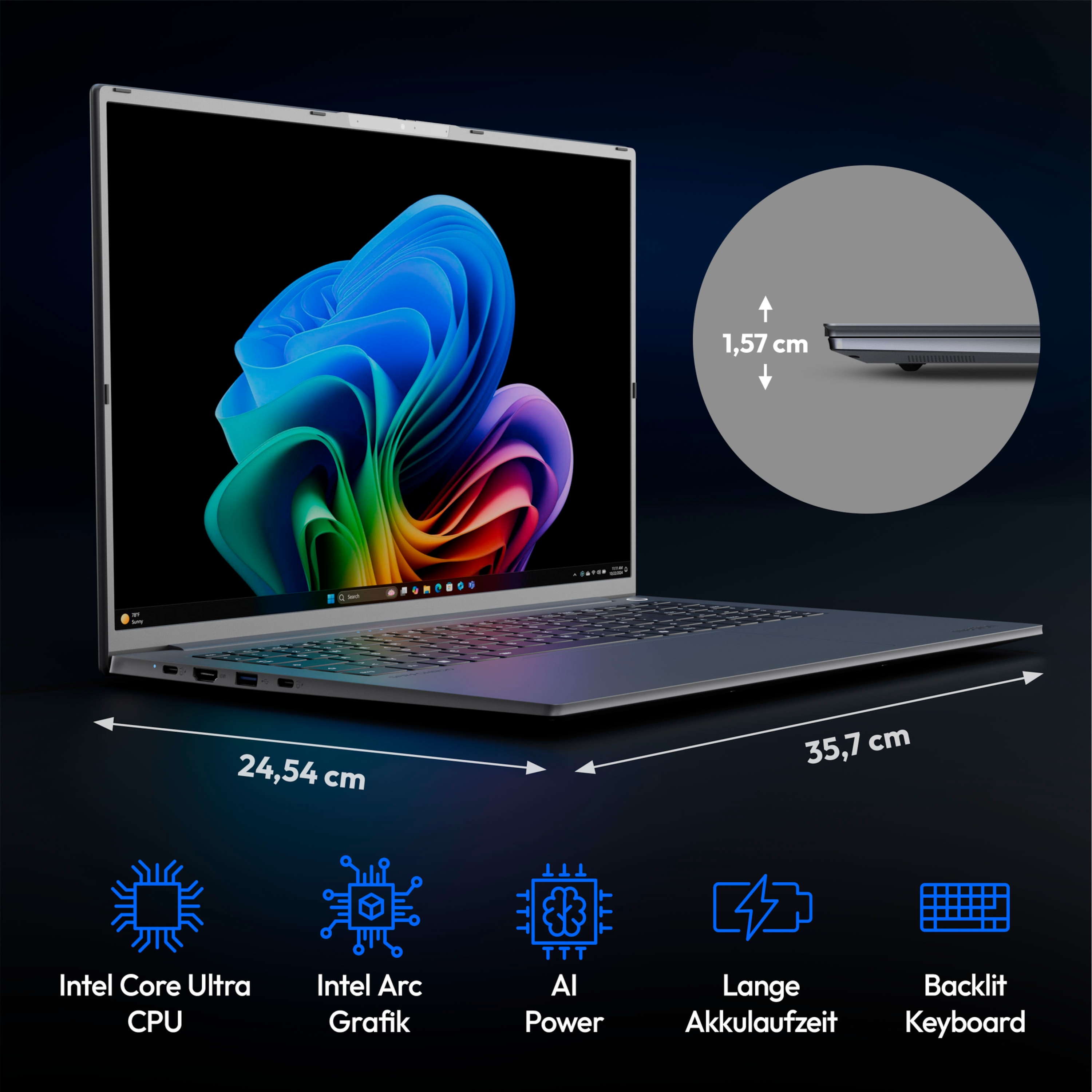MEDION® SPRCHRGD 16 S1 OLED; Copilot+ PC, Intel® Core™ Ultra 7 258V , Windows 11 Home, 40,6 cm (16“) 2,8K OLED-Display, 1 TB SSD, 32 GB RAM