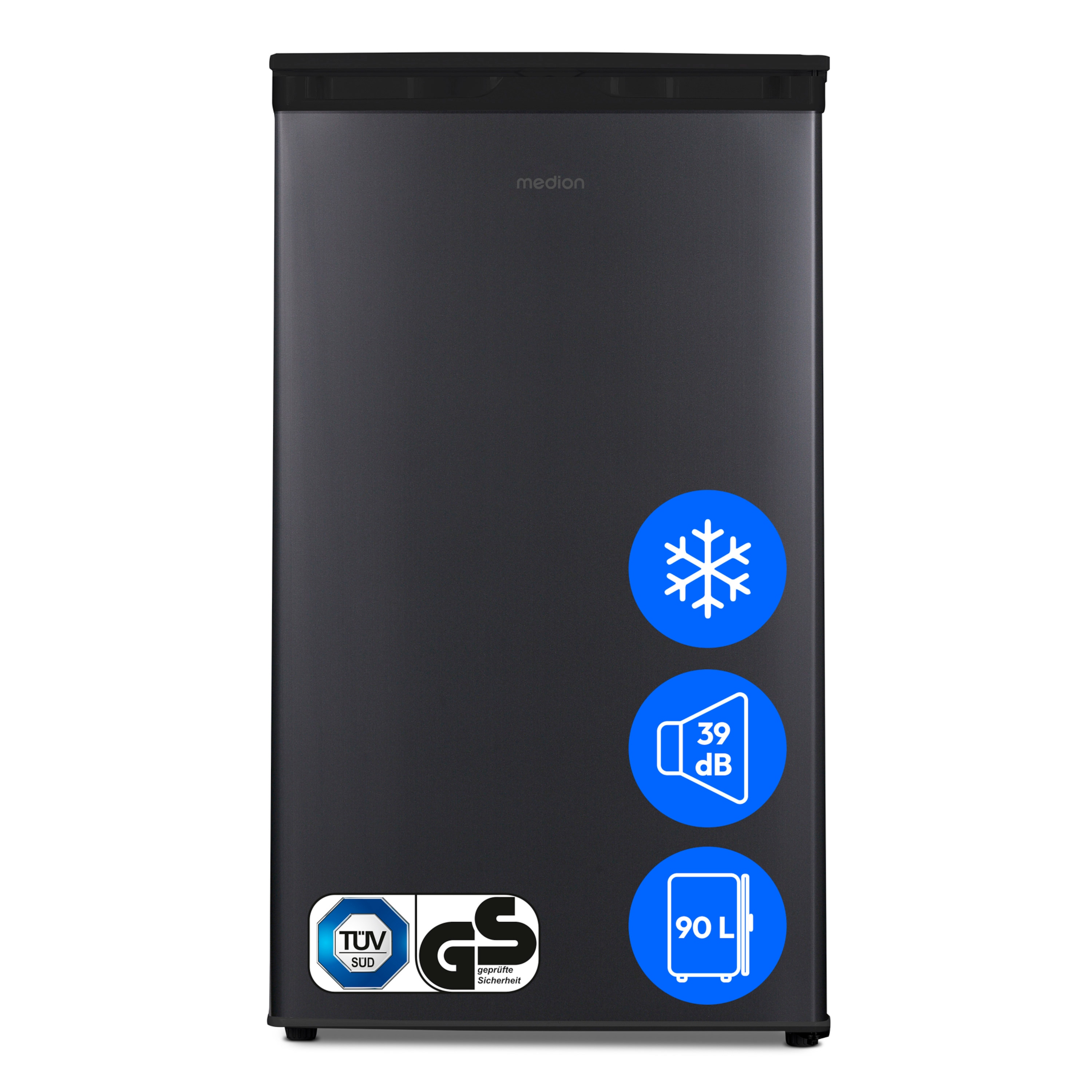 MEDION® LIFE Kühlschrank mit Eiswürfelfach MD 37690, 90 L Gesamt-Nutzinhalt (Kühlteil 80 L & Eiswürfelfach 10 L), wechselbarer Türanschlag, geringer Geräuschpegel