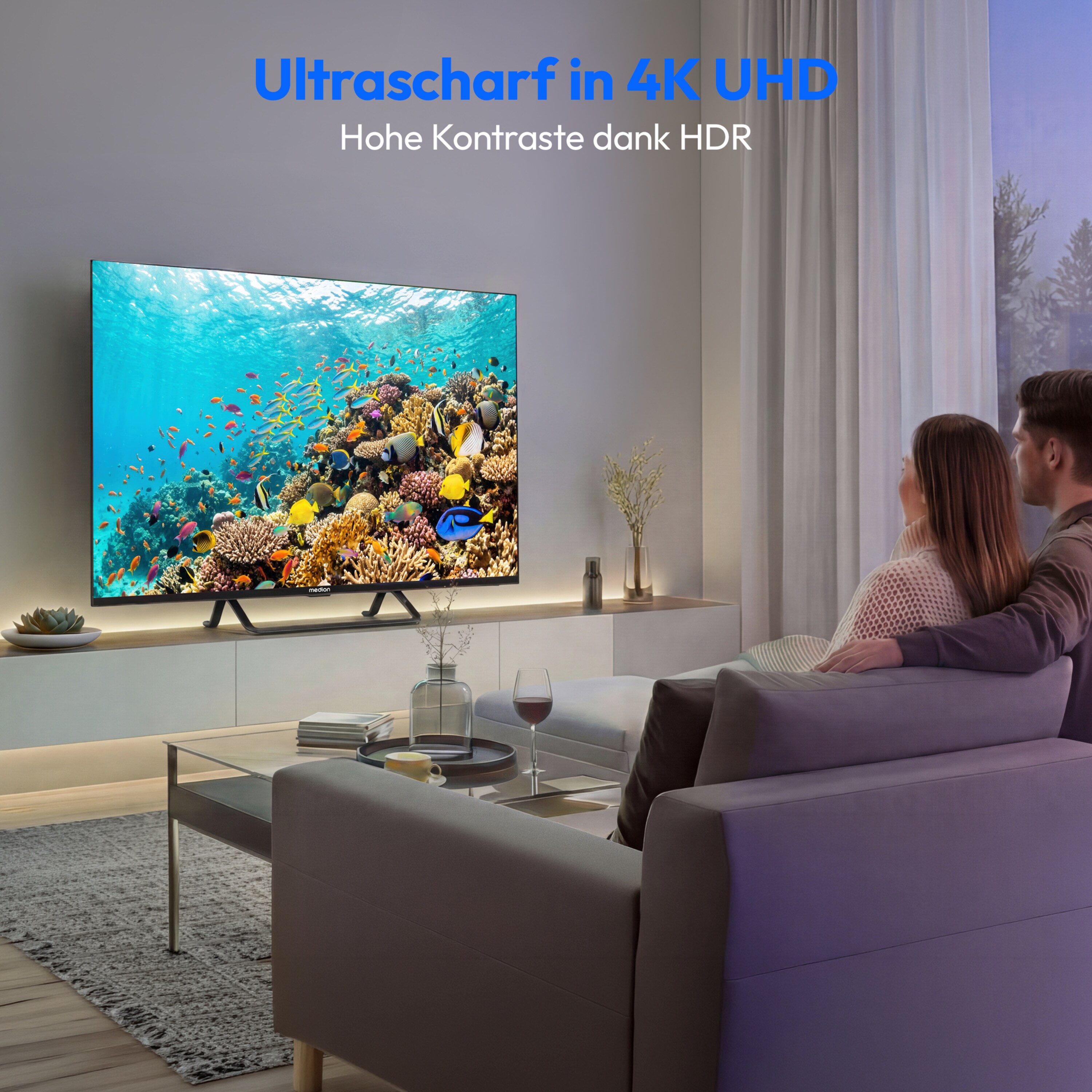 MEDION® LIFE MD 855701 QLED Google TV™, 138,8 cm (55'') Ultra HD Display, HDR (High Dynamic Range), Dolby Vision®, MEMC, Bluetooth®, PVR ready, Netflix, Prime Video, Disney+, App Store