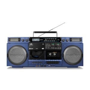 MEDION® LIFE P66538 Retro-Boombox blau, DAB+/PLL-UKW Radio, Bluetooth® 5.3 für das Abspielen von Smartphone & Co, CD-Player, Kassettendeck, X-Bass Funktion, 2 x 10 W RMS