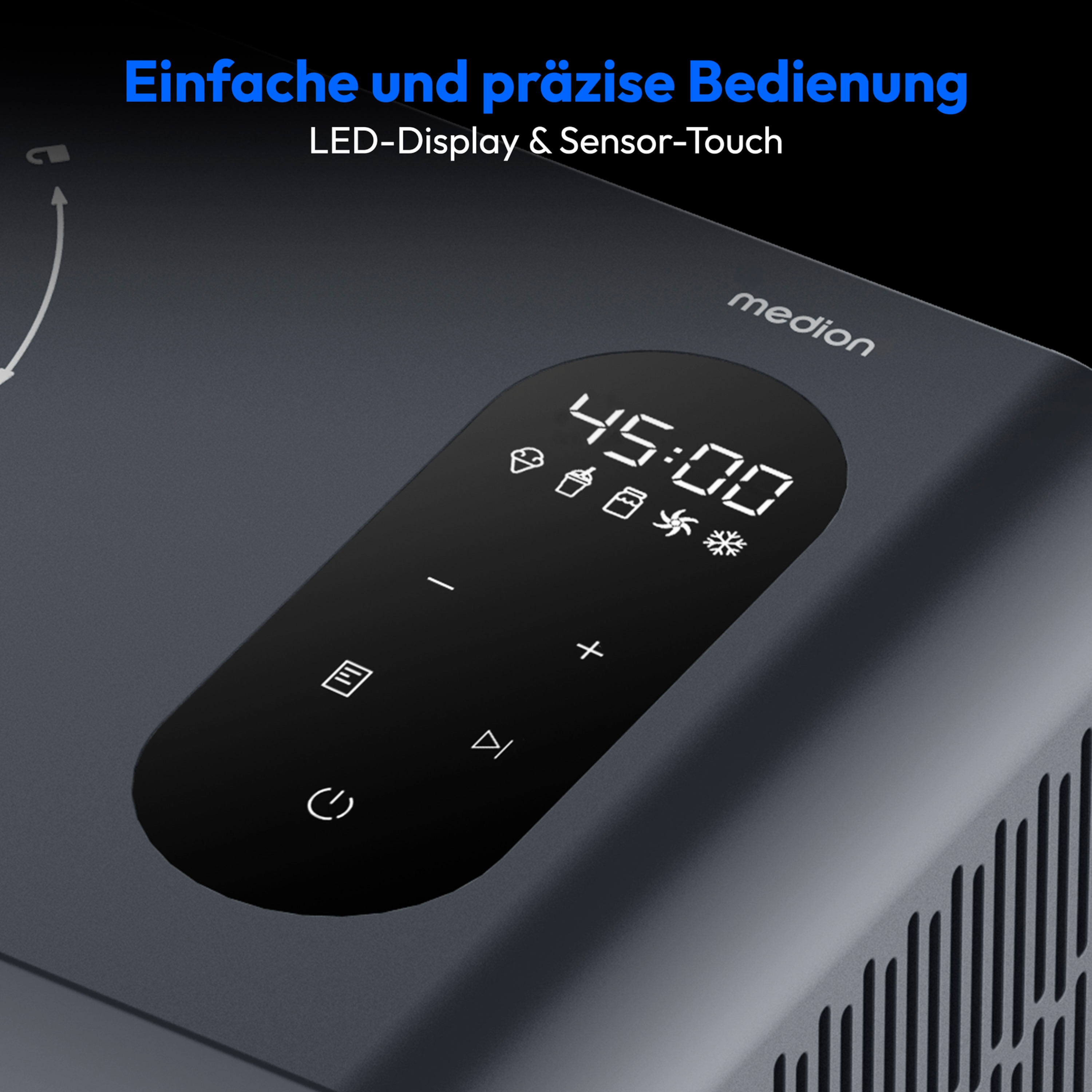 MEDION® LIFE Eismaschine MD 100087, Kapazität für 1,5 L Eis, kein Vorkühlen notwendig, LED-Display mit Sensor-Touch, mit Programmen für Eiscreme, Slush und Joghurt