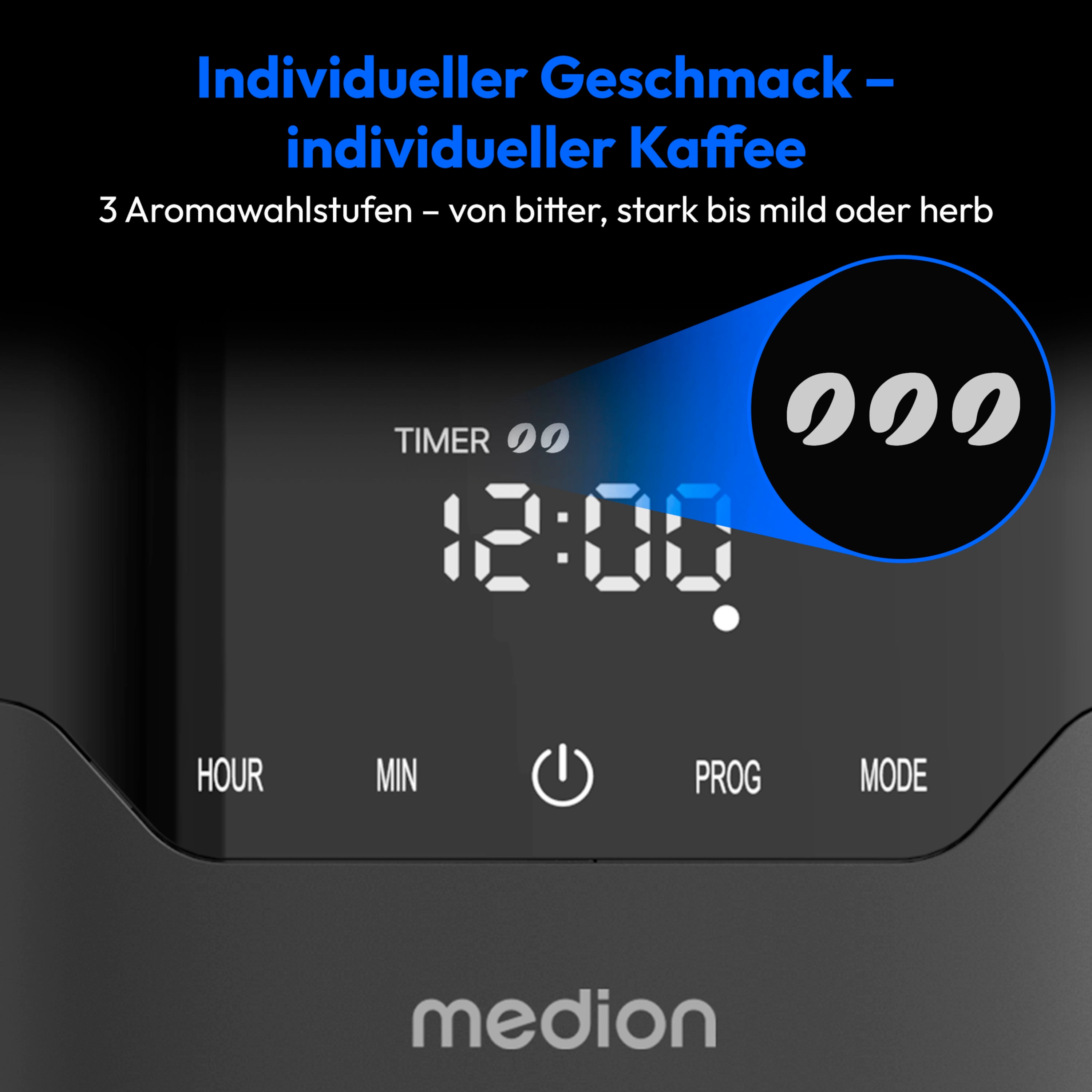 MEDION® LIFE® Kaffeemaschine mit Thermoskanne MD 18458, Timer-Funktion, Tropf-Stopp, 900 Watt, 1,1 Liter Fassungsvermögen, Aromawahlschalter