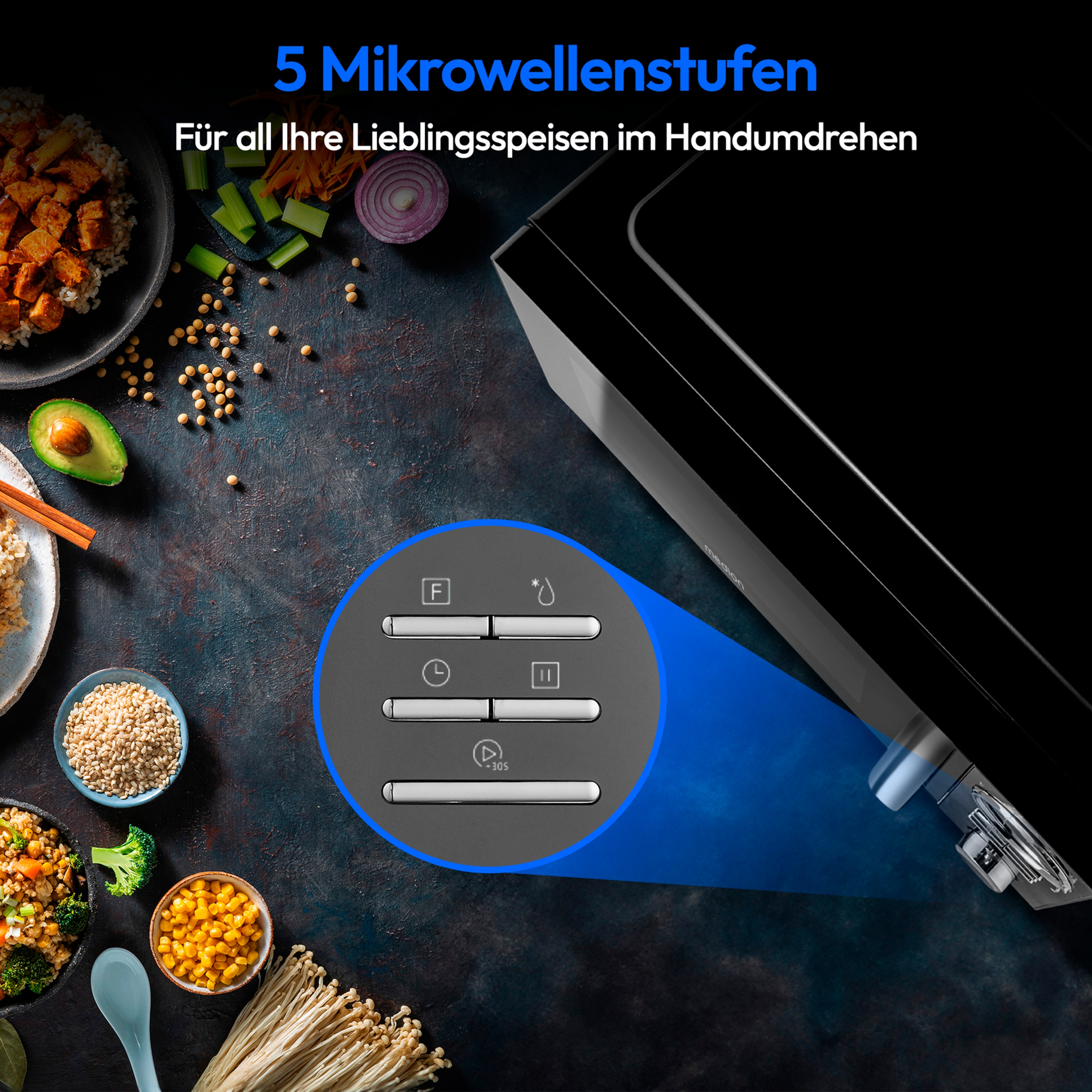 MEDION® LIFE® 3 in 1 Mikrowelle  MD 11493, Kombination aus Mikrowelle, Grill und Heißluft, 23 L, 10 Automatikprogramme, 900 W, Digitaler Timer