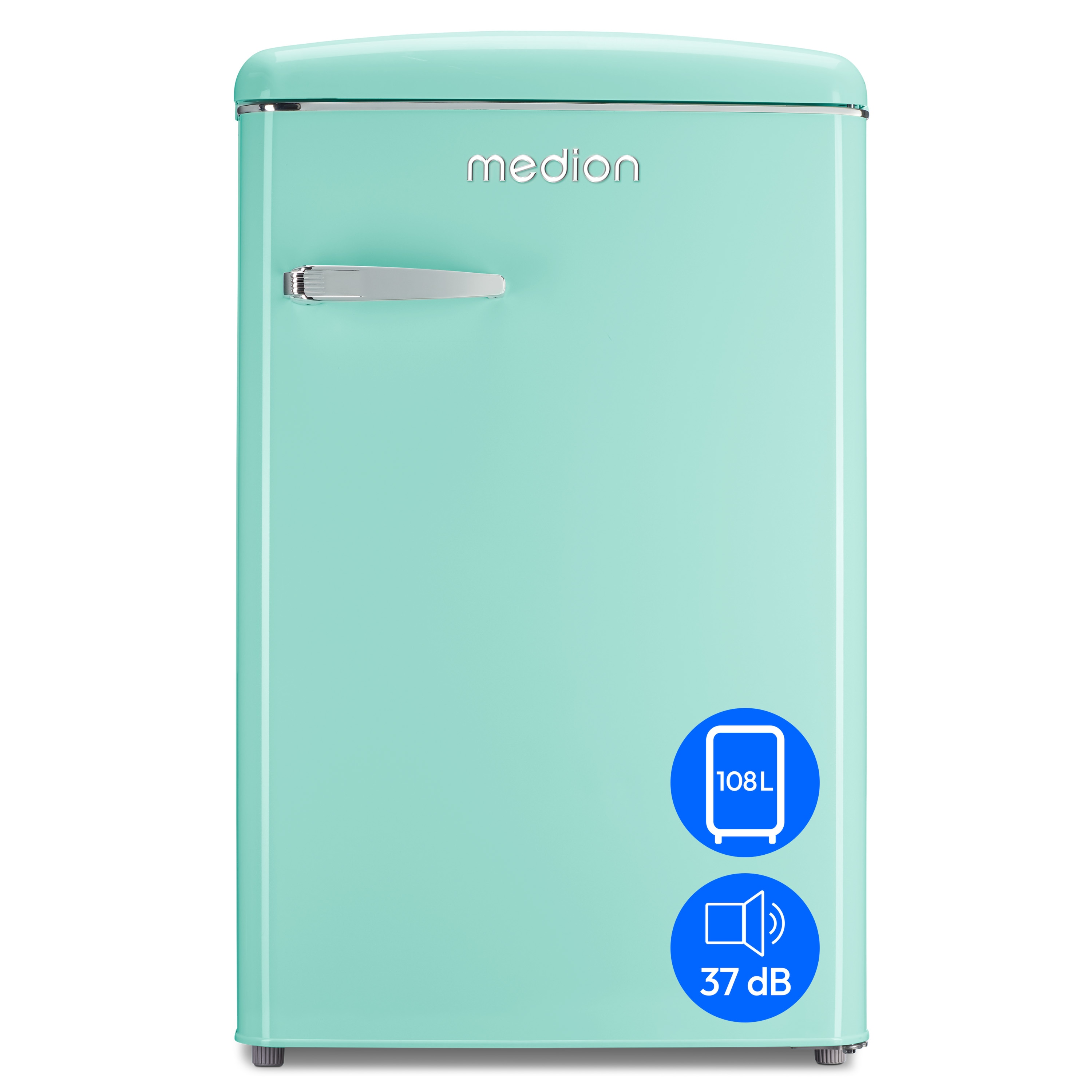 MEDION® LIFE® Retro Kühl-Gefrierkombi MD 37790, 108 L Gesamtnutzinhalt, 37 dB, höhenverstellbare Füße, Energieeffiziensklasse D