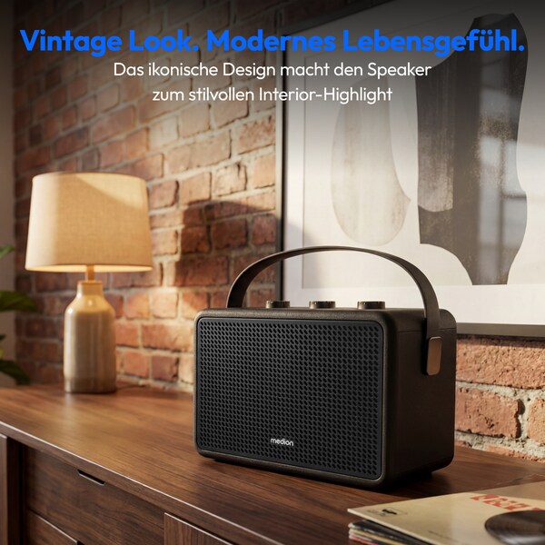 MEDION® LIFE BXO-1 Bluetooth® Lautsprecher schwarz, 2 x 15W RMS, integrierter Akku mit bis zu 15 Stunden Laufzeit, Bluetooth® 5.3, robustes & mobiles Design