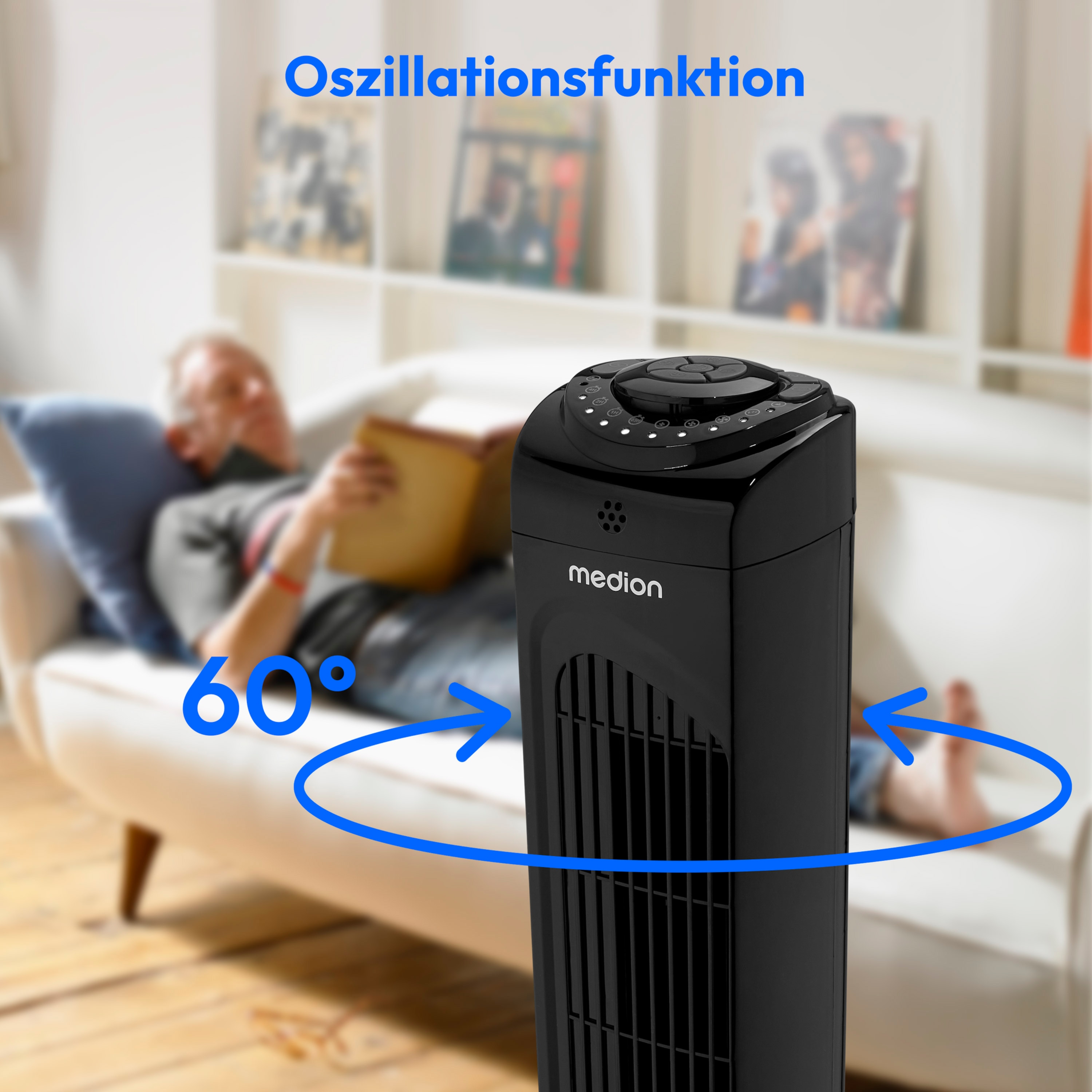 MEDION® LIFE E11 TF Turmventilator (MD 12067), 3 Geschwindigkeitsstufen, 45 Watt Leistung, Timerfunktion, inkl. Fernbedienung