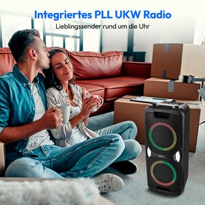 MEDION® LIFE PE-1 Pure Partylautsprecher, PLL-UKW Radio, Bluetooth® 5.4, satter Sound, verschiedene Lichteffekte, X-Bass Bassanhebung, inkl. Mikrofon, 2 x 25 W RMS Ausgangsleistung