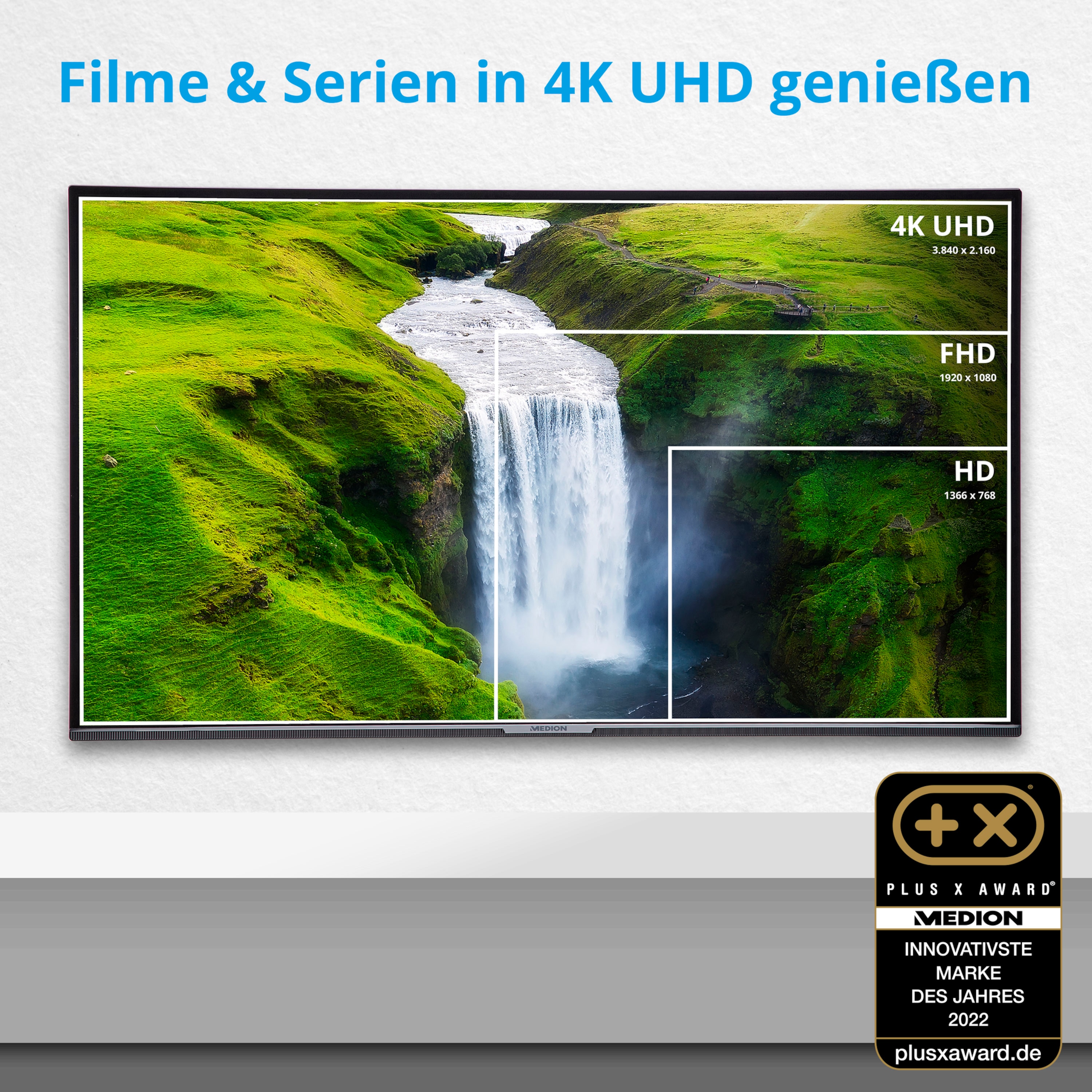MEDION® LIFE® X15587 (MD 31555) Android TV, 138,8 cm (55") Ultra HD Smart-TV, HDR, Dolby Vision®, Micro Dimming, PVR ready, Netflix, Amazon Prime Video, Bluetooth®, DTS X und DTS Virtual X Unterstützung, Dolby Atmos, HD Triple Tuner, CI+