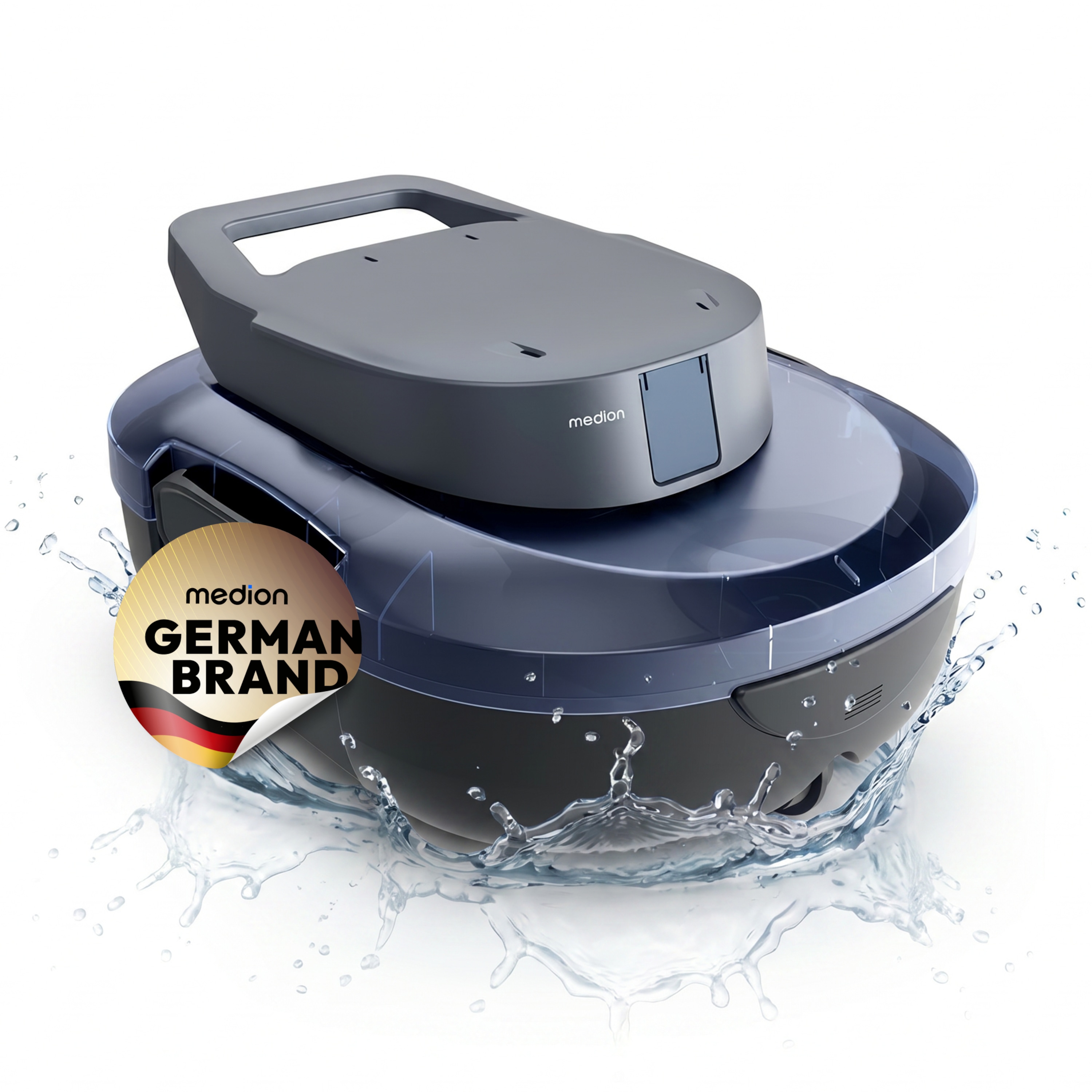 MEDION PR1 Poolroboter (MD 100108), Bodenreinigung für Pools, One-Click-Bedienung, Selbstparkfunktion, 120 Min Akkulaufzeit, 2,2 L Filterkapazität,