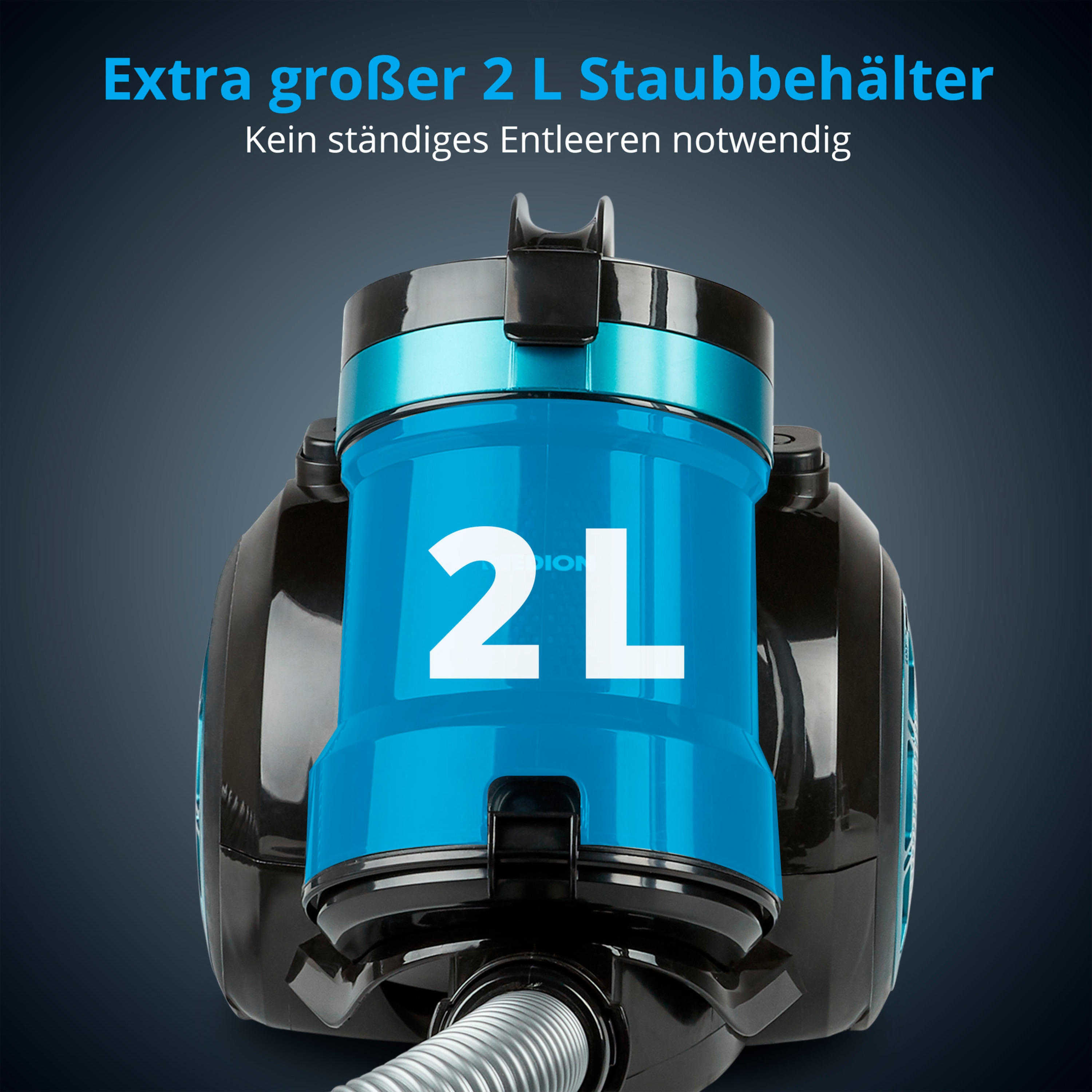 MEDION® Beutelloser Zyklon-Staubsauger MD 19407, 150W Saugleistung, Staubbehälterkapazität 2 L, EPA Filter, integriertes Zubehör