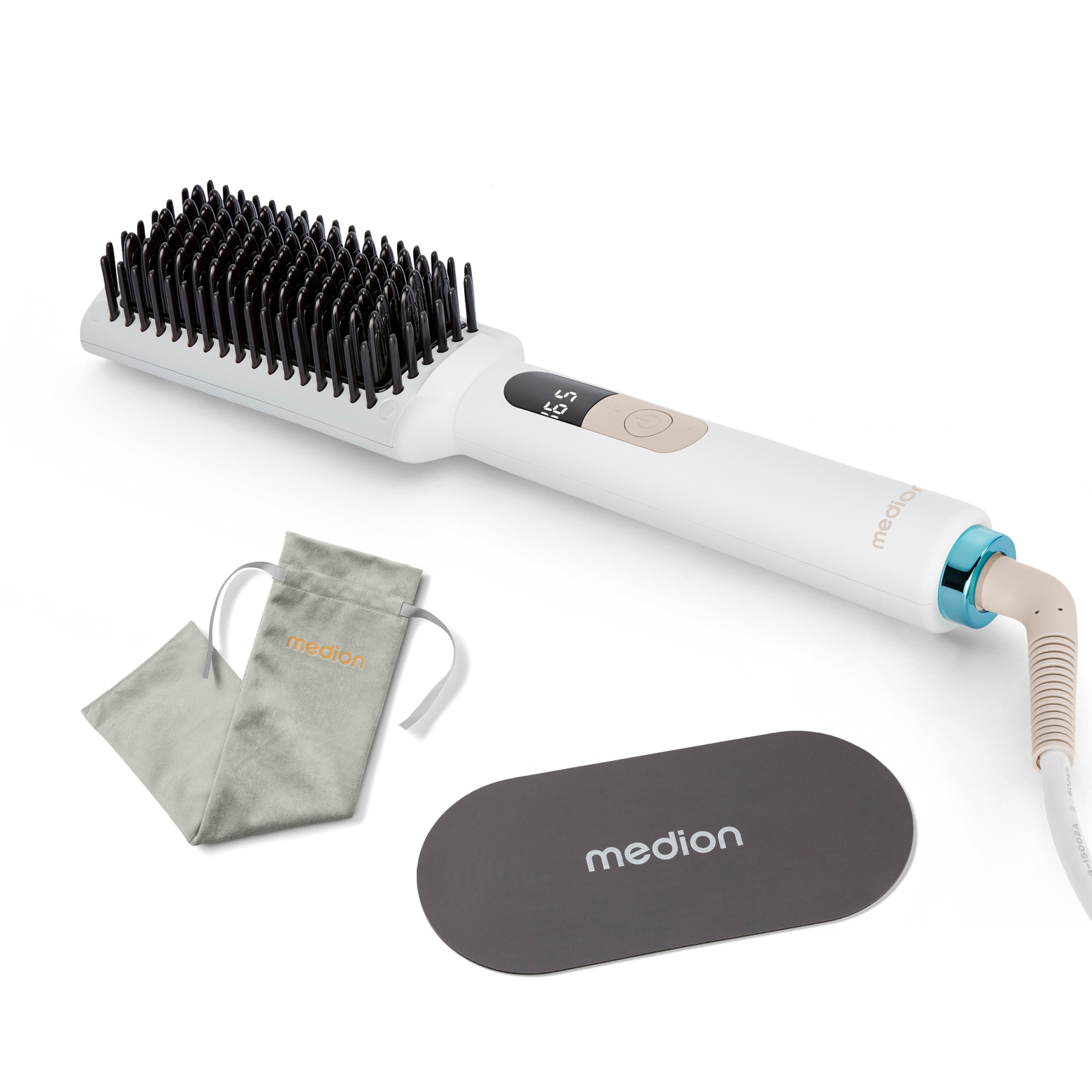 MEDION® LIFE HB1 Glättbürste, Keramik-/Turmalin beschichtete Heizelemente, Display mit Temperaturanzeige, 5 regelbare Hitzestufen (165° - 210°), Ionen-Technologie