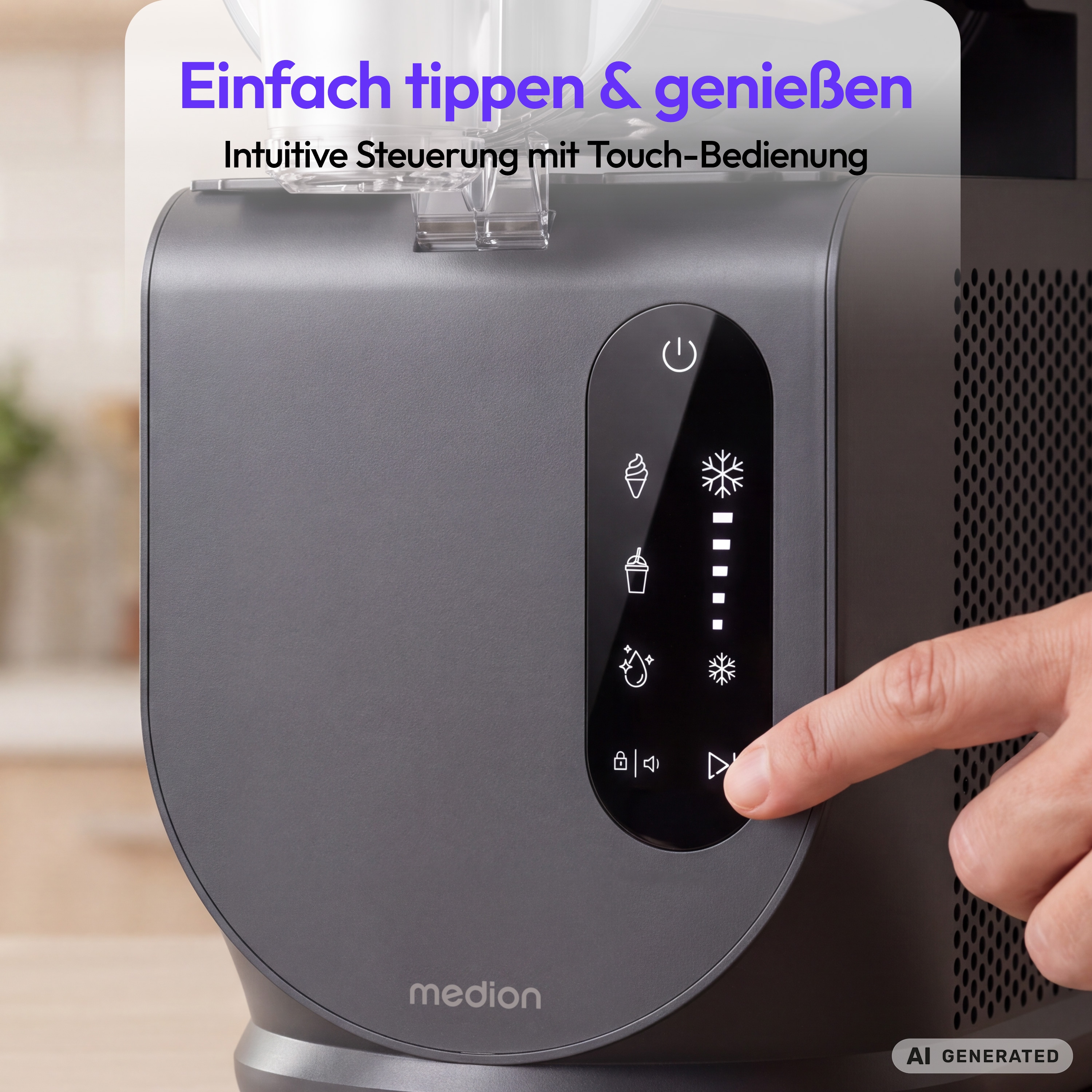 MEDION® LIFE Ice² 2-in-1 Slush- und Softeismaschine MD 100192, 2,6-Liter-Behälter, automatische Konsistenzerkennung, Touch-Bedienung, Kompressortechnologie, Selbstreinigung