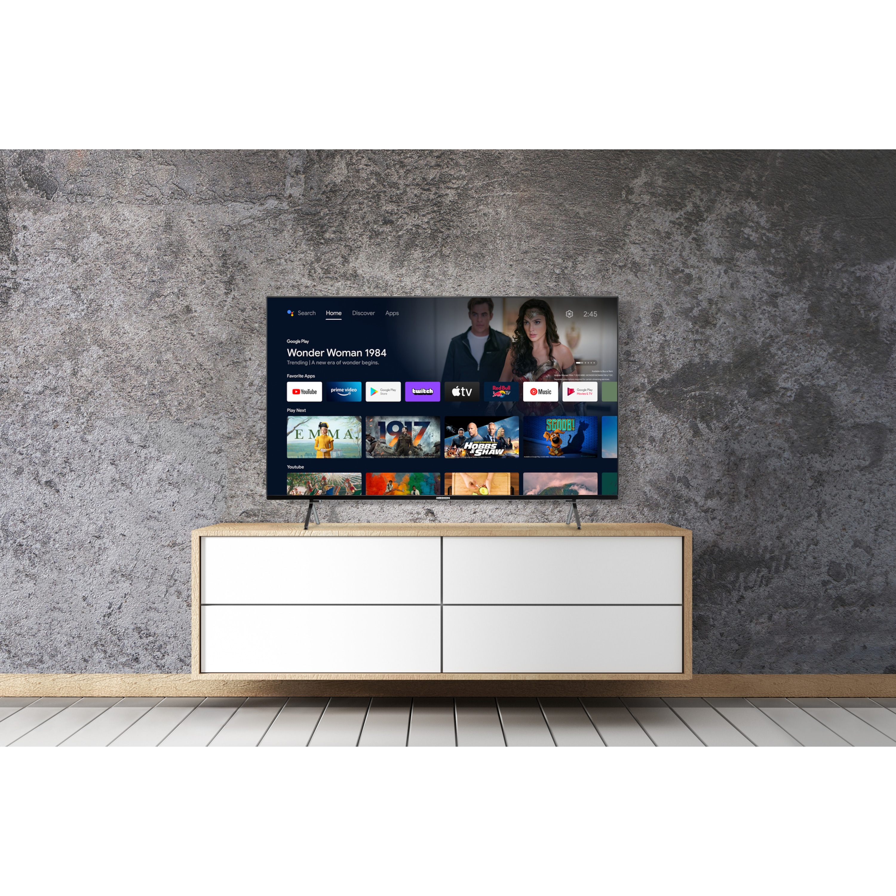 MEDION® LIFE® X14327 QLED Android TV, 108 cm (43'') Ultra HD Smart-TV, HDR, Dolby Vision®, Micro Dimming, PVR ready, Netflix, Amazon Prime Video, Bluetooth®, DTS Sound, HD Triple Tuner, CI+