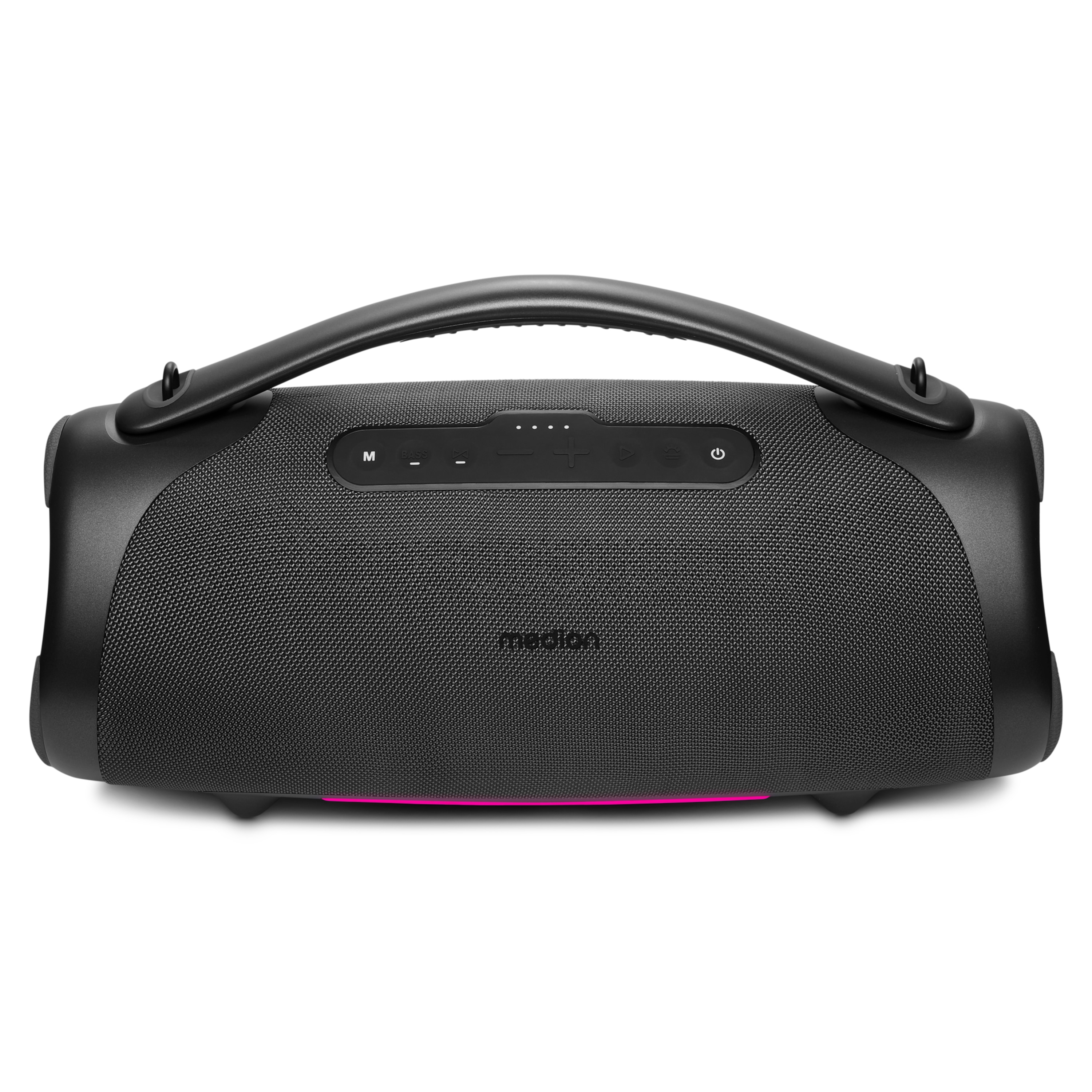 MEDION® LIFE® P61768 Tragbarer Bluetooth® Lautsprecher XL, Dual Illuminated & Lightstrip (RGB-Lichteffekte), Bluetooth® 5.3, integrierter Akku mit bis zu 30 Stunden Laufzeit, robustes & mobiles Design, 2 x 25 W + 50 W RMS