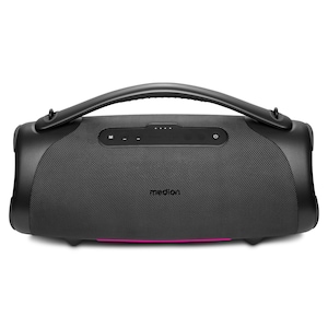 MEDION® LIFE P61768 Tragbarer Bluetooth® Lautsprecher XL anthrazit, Dual Illuminated & Lightstrip (RGB-Lichteffekte), Bluetooth® 5.3, integrierter Akku mit bis zu 30 Stunden Laufzeit, robustes & mobiles Design, 2 x 25 W + 50 W RMS