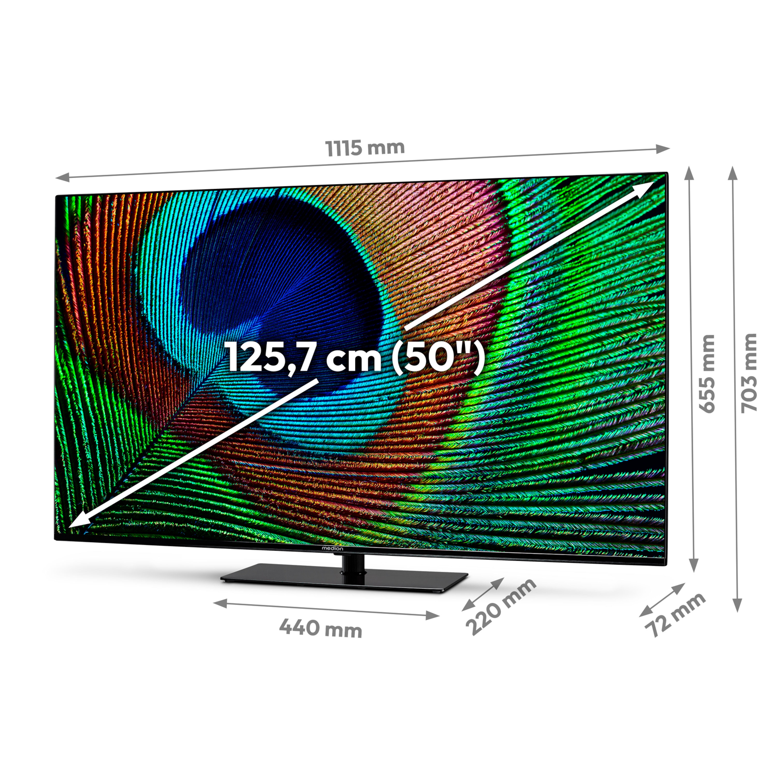 MEDION® LIFE® X15008 (MD 30881) Android TV™, 125,7 cm (50'') Ultra HD Smart-TV, HDR, Dolby Vision®, Micro Dimming, PVR ready, Netflix, Amazon Prime Video, Bluetooth®, Dolby Atmos, DTS Virtual X, DTS X, HD Triple Tuner, CI+