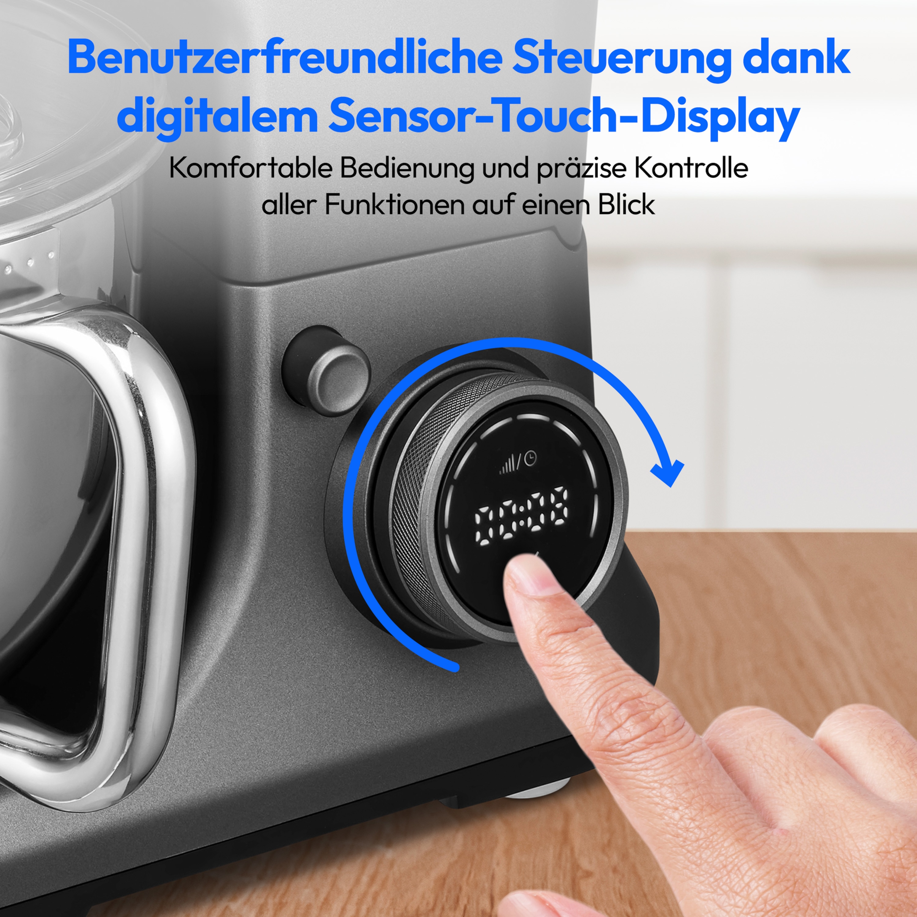 MEDION® LIFE® 3-in-1 Digitale Küchenmaschine MD18430, 1.200 W, 8 Geschwindigkeitsstufen, Digitales Sensor-Touch-Display, umfangreiches Zubehör