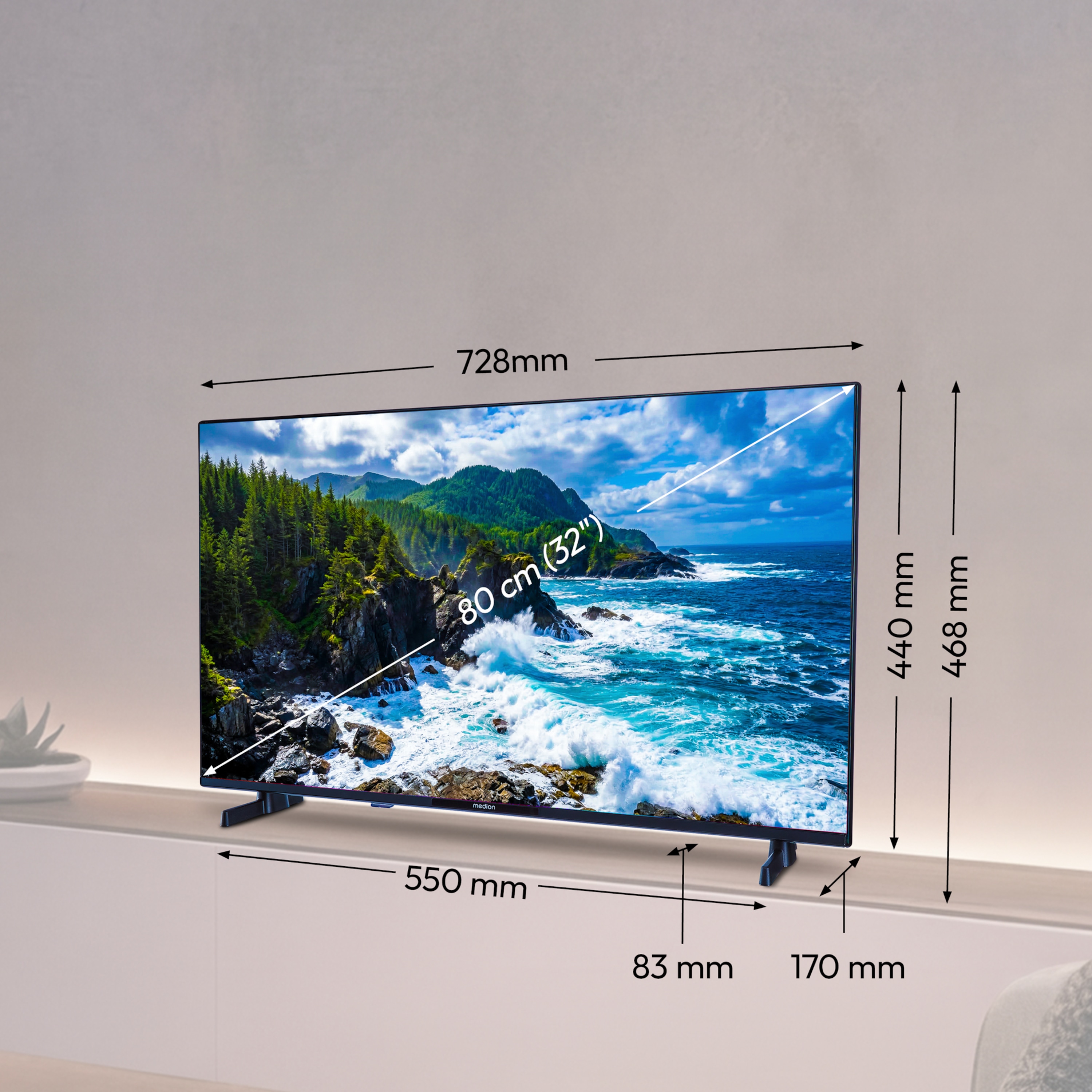 MEDION® LIFE MD 832101 Smart-TV, 80 cm (32'') FHD Display, HDR, PVR ready, Bluetooth®, VIDAA App Store, HBO Max, MagentaTV, NETFLIX, Disney+, Paramount+ & Amazon Prime Video App
