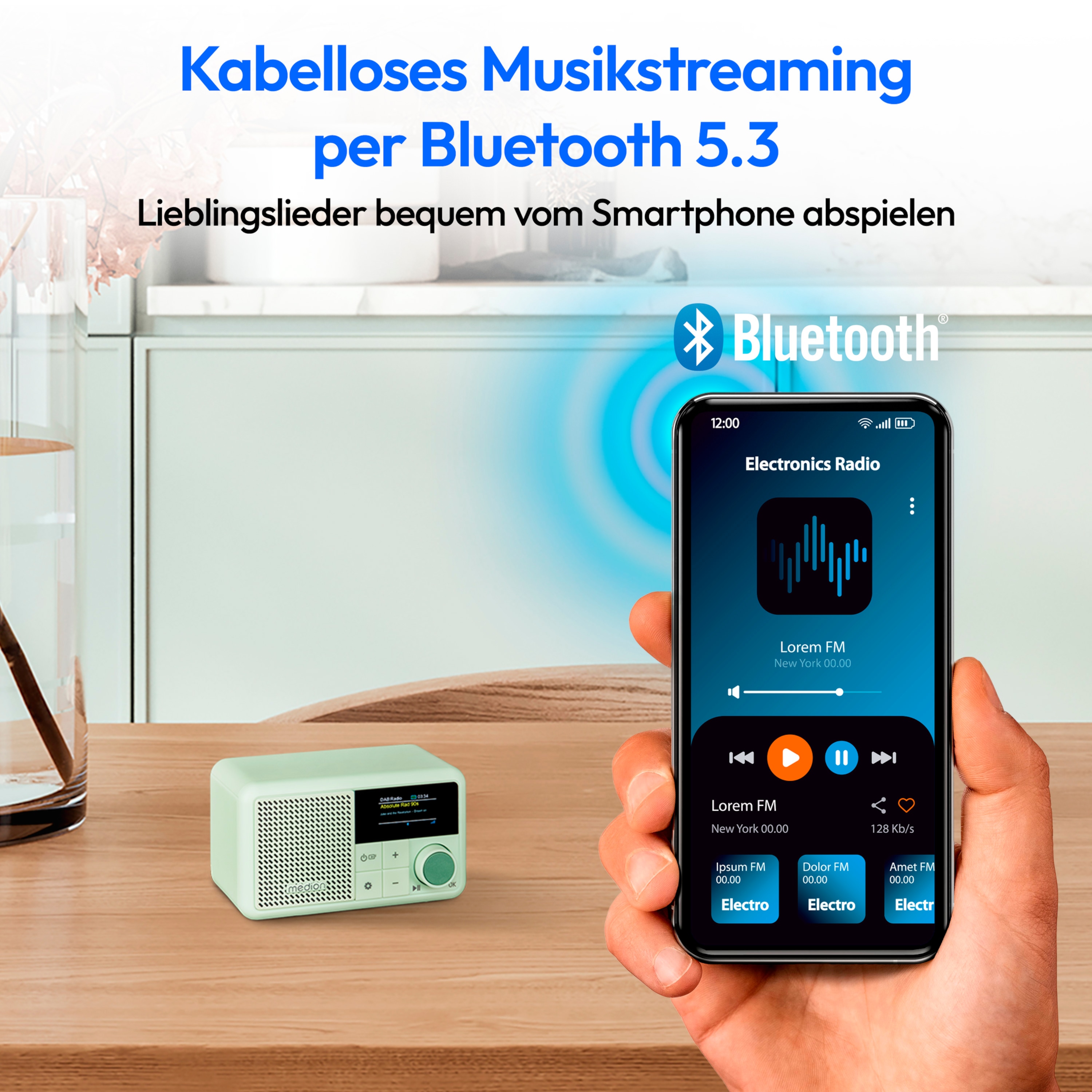 MEDION® LIFE® S66822 Tragbares DAB+ Radio, Farb-TFT Display 3,73 cm (1,47''), DAB+/UKW-Radio (je 40 Senderspeicher), Bluetooth® 5.3, integrierter Akku, extra kompakt, 2 W RMS