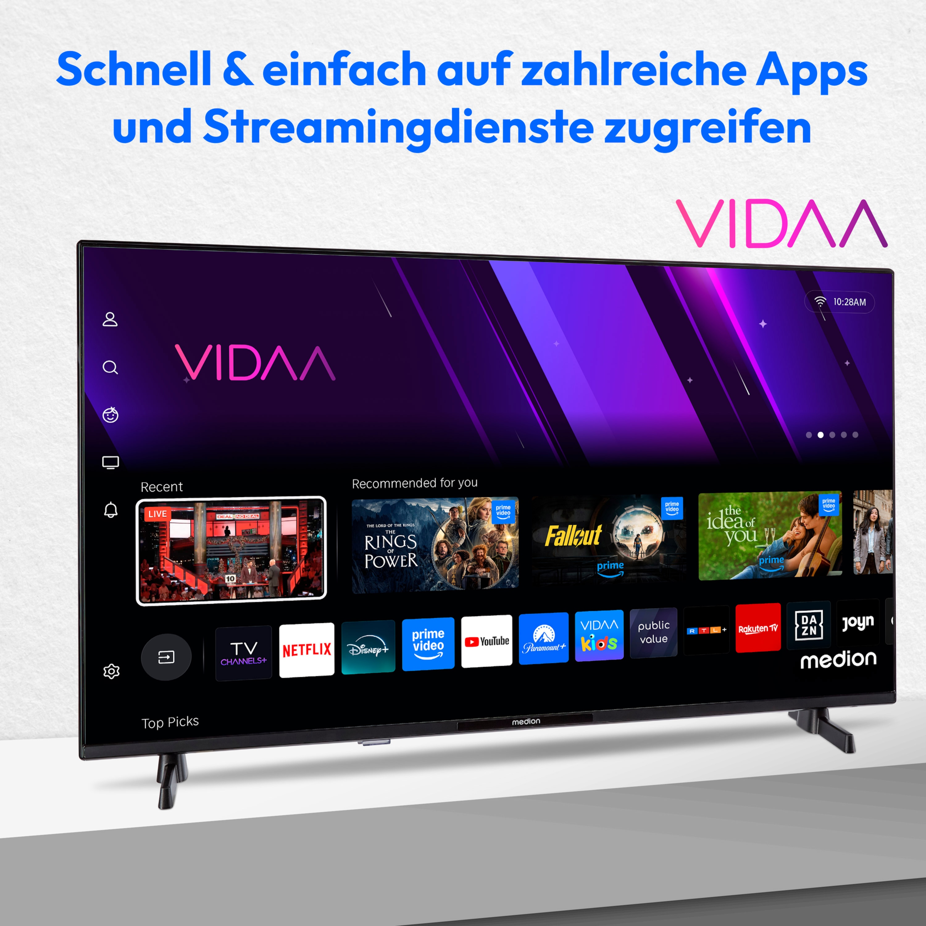 MEDION® LIFE® P8402501 (MD 840101) Smart-TV, 100,3 cm (40'') FHD Display, HDR, PVR ready, Bluetooth®, VIDAA App Store, NETFLIX, Disney+, Paramount+ & Amazon Prime Video App
