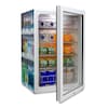 MEDION® Getränkekühlschrank MD 37683, 115 L Fassungsvermögen, LED- Innenbeleuchtung, 39 dB, freistehend, höhenverstellbare Füße an der Vorderseite, Foliendruck: Flaschen