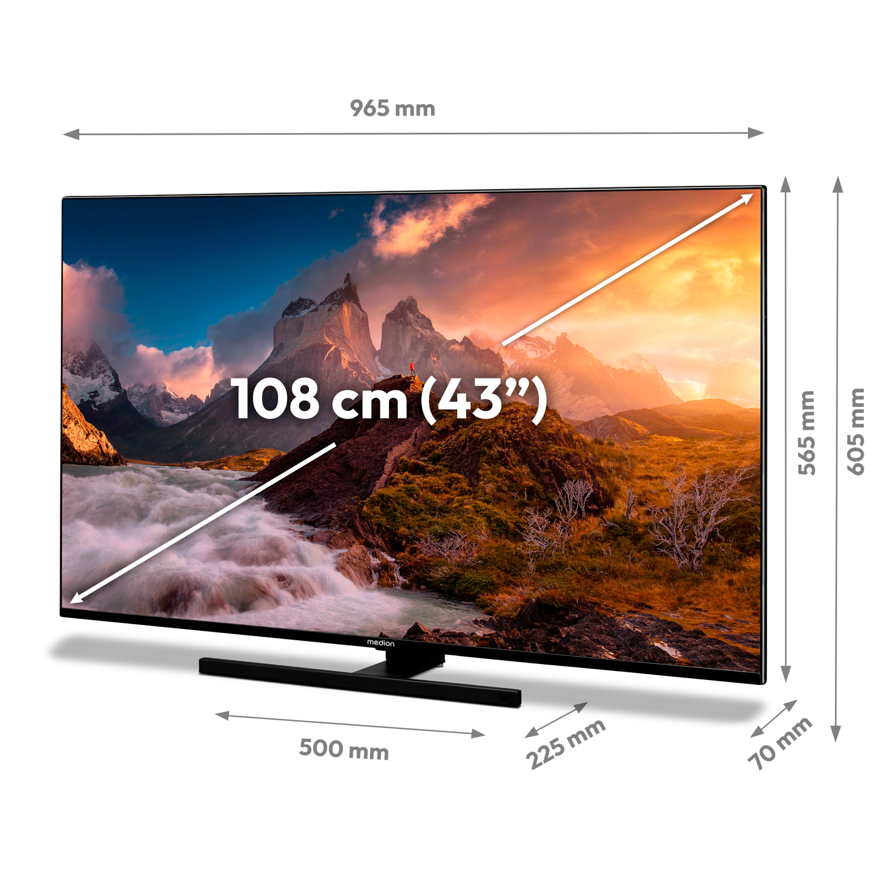 MEDION® Entertainment-Bundle - LIFE® X14323 (MD 30960) QLED Smart-TV, 108 cm (43'') Ultra HD Display + Soundbar MEDION® LIFE® P61155 (MD44055)