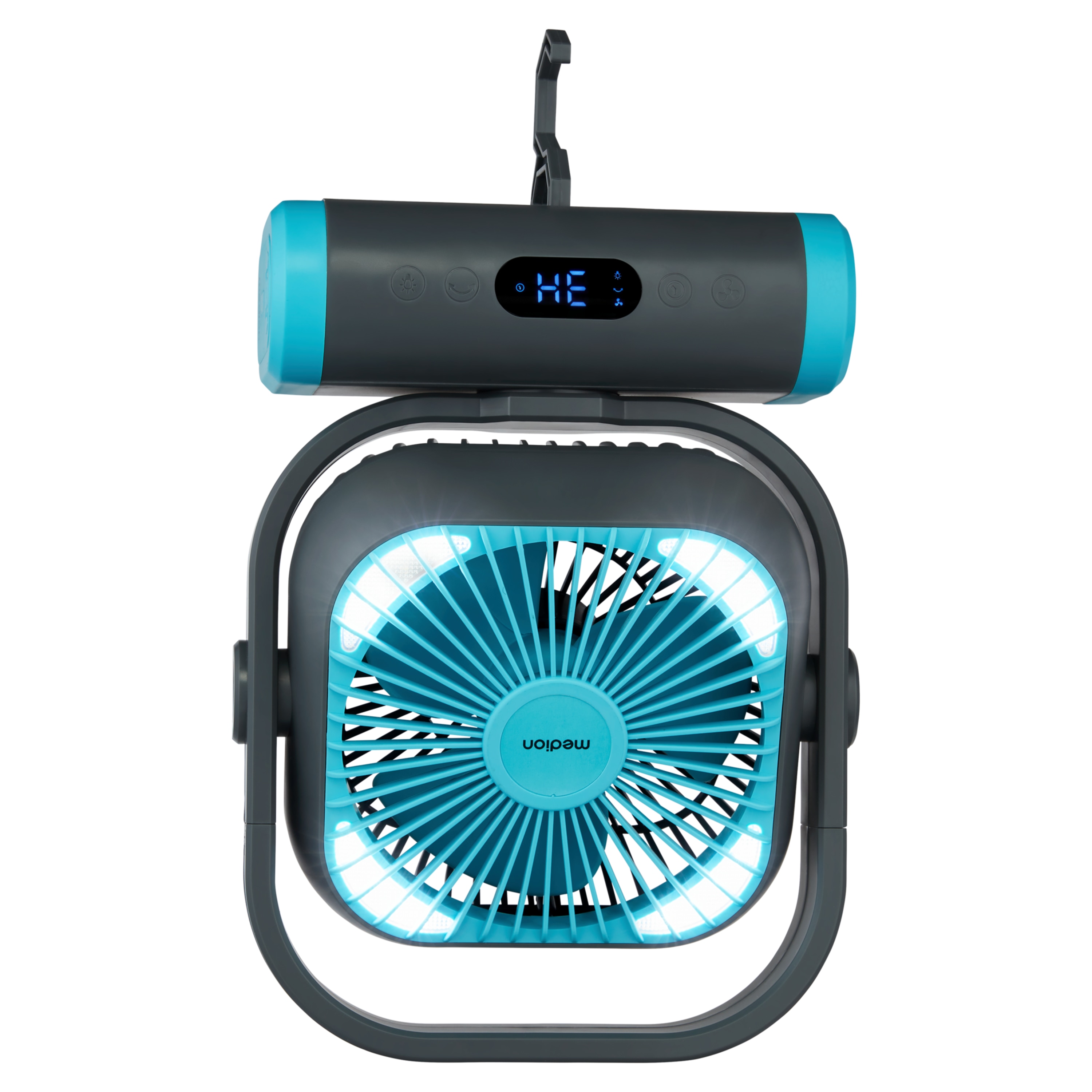 MEDION® LIFE Camping Ventilator E10 TF, 20 W Leistung, 5 Geschwindigkeitsstufen, 110° Oszillation, 10.000 mAh Akku, als Powerbank nutzbar, LED