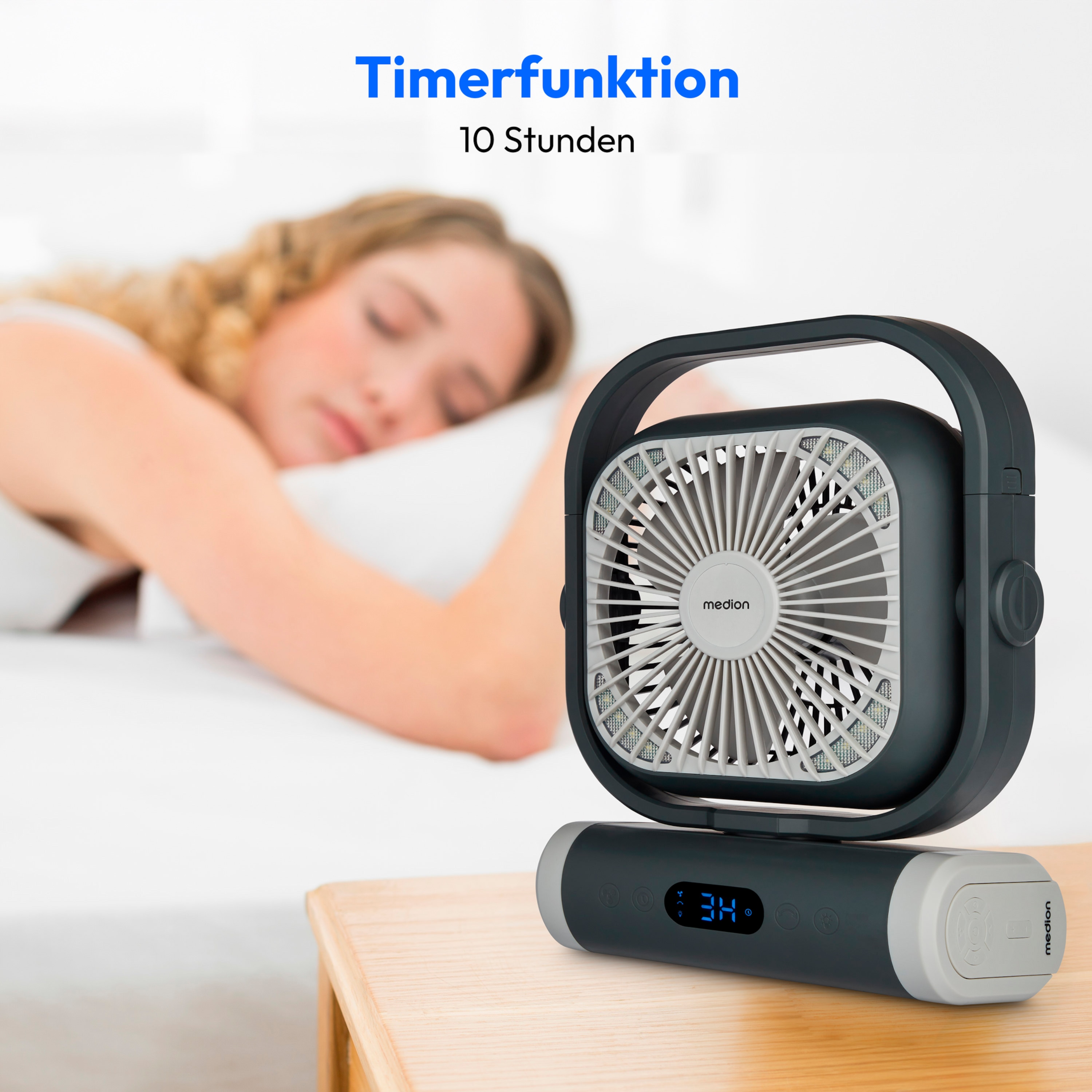 MEDION® LIFE Camping Ventilator E10 TF, 20 W Leistung, 5 Geschwindigkeitsstufen, 110° Oszillation, 10.000 mAh Akku, als Powerbank nutzbar, LED