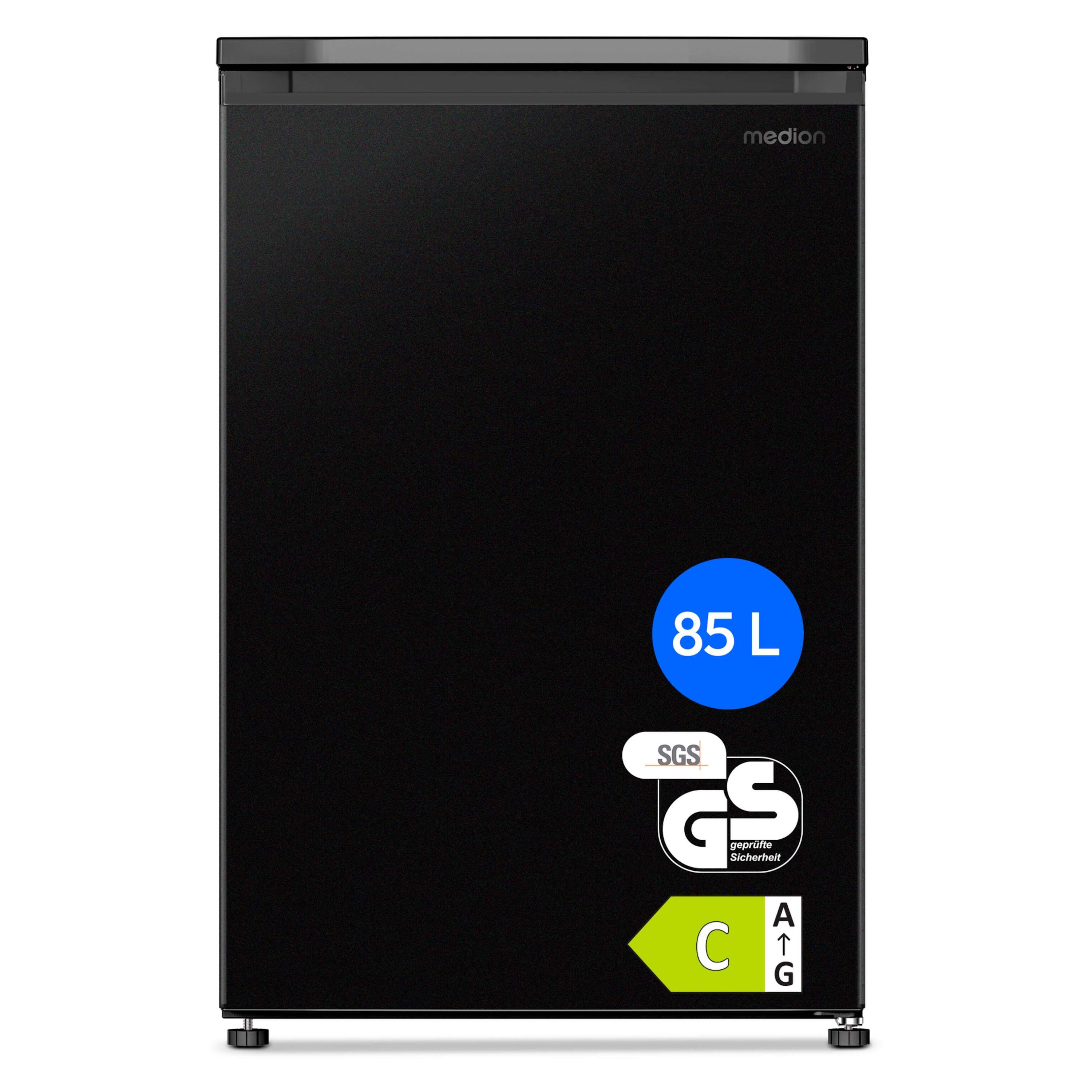 MEDION® LIFE Gefrierschrank MD370018 Schwarz, 85 L Nutzinhalt, 3 Türfächer, manuelle Abtauung, Temperaturbereich 0–5 °C, Energieklasse C, leiser Kompressorbetrieb (39 dB), wechselbarer Türanschlag