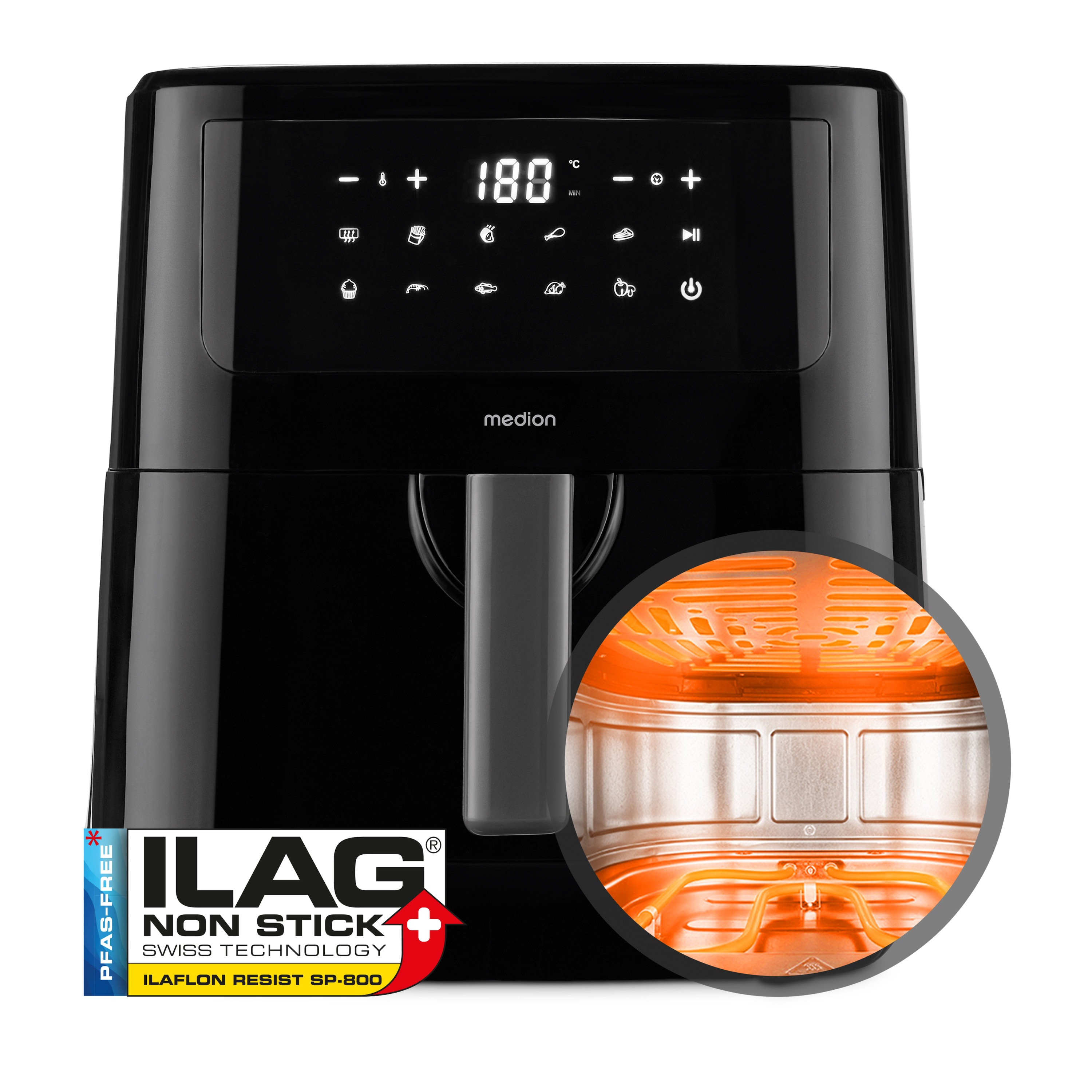 MEDION® LIFE® P10 XL Duo Heißluftfritteuse MD 11750, 100 Rezepte in der Life+ App, mit 2 Heizelementen, 2.150 W Gesamtleistung, ölfreies Frittieren, 9 Automatikprogramme, 6,8 L Nutzinhalt