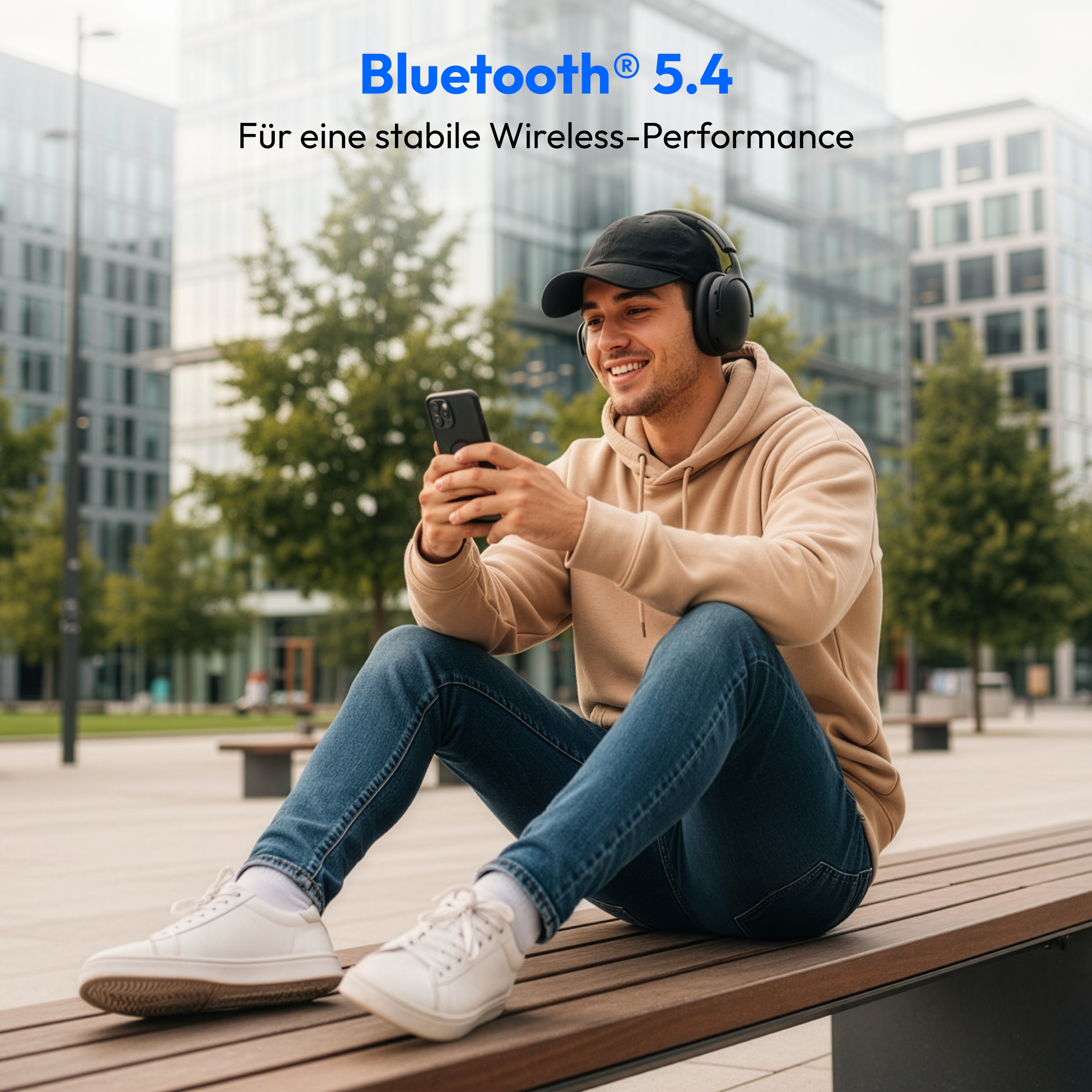 MEDION® Over Ear-Kopfhörer LIFE HX-1 Pure schwarz , bis zu 100 Stunden Akkulaufzeit, 3 EQ-Presets + 1 App-Preset, Bluetooth® 5.4 wireless technology, IPX4 Spritzwasserschutz