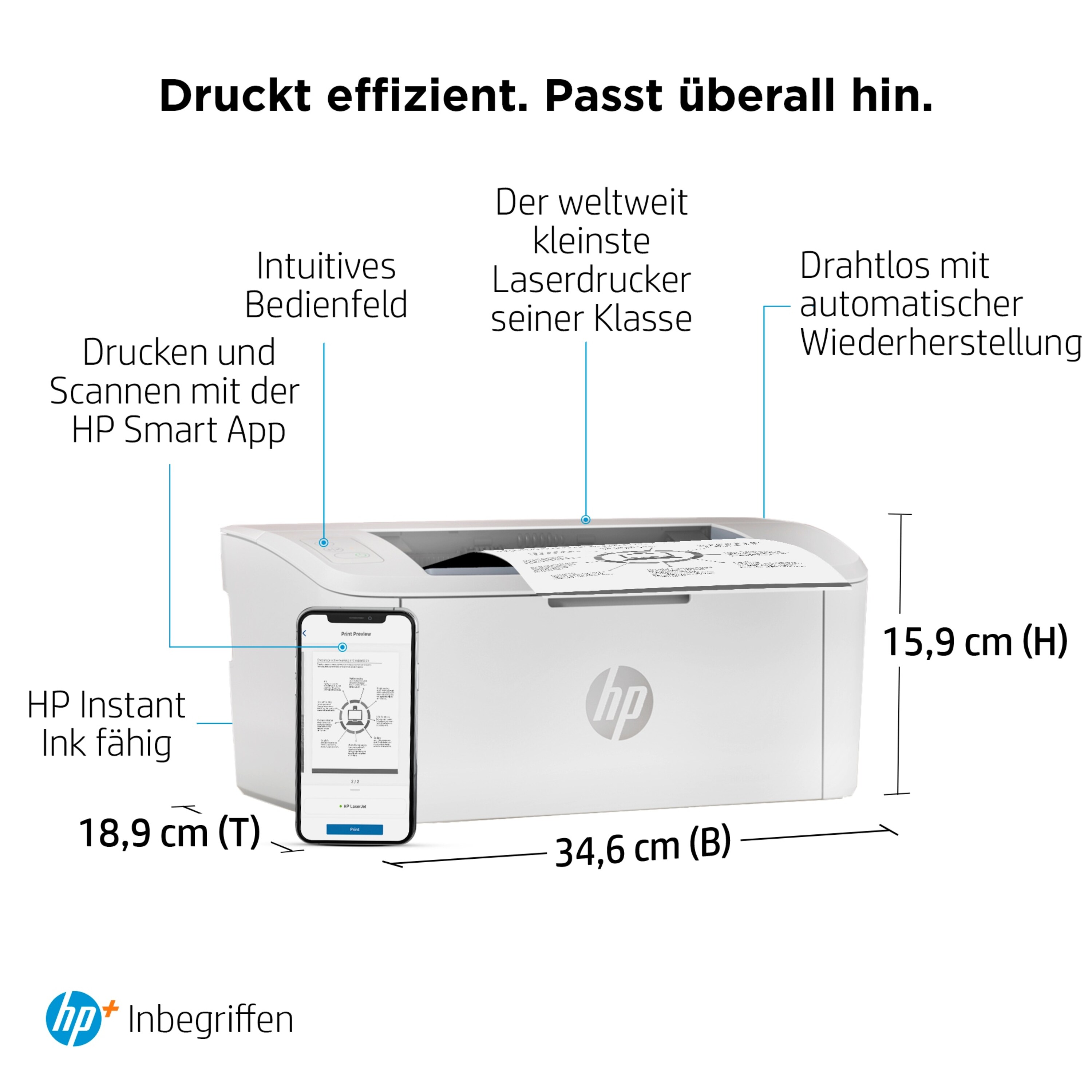 HP HP LaserJet M110we, kleinster Drucker seiner Klasse, Druckgeschwindigkeit von bis zu 20 S./Min, HP Smart-App, intuitiv und benutzerfreundlich