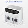 MEDION® LIFE® P20 XXL Twin Doppelzonen-Heißluftfritteuse MD 11760, 100 Rezepte in der Life+ App, 2 separate Garzonen, 9 Automatikprogramme, 8,7 L Gesamt-Nutzinhalt, 2.600 Watt, Temperatur einstellbar bis 200 °C
