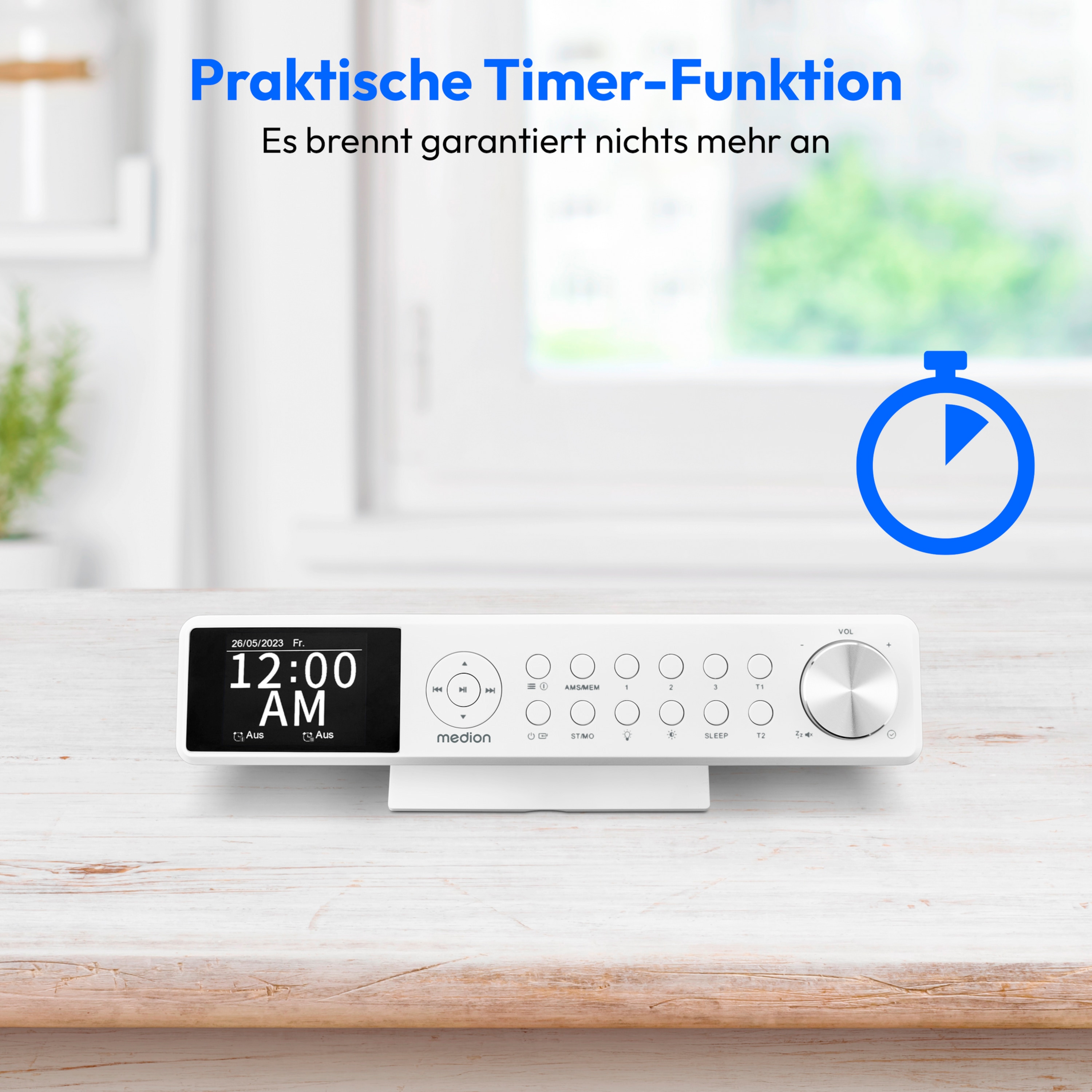 MEDION® LIFE® P66750 DAB+ Premium Küchenradio, 6,1 cm (2,4'') TFT-Farbdisplay, DAB+/PLL-UKW Radio, Bluetooth® 5.0, LED-Beleuchtung, 2 x 3 W RMS
