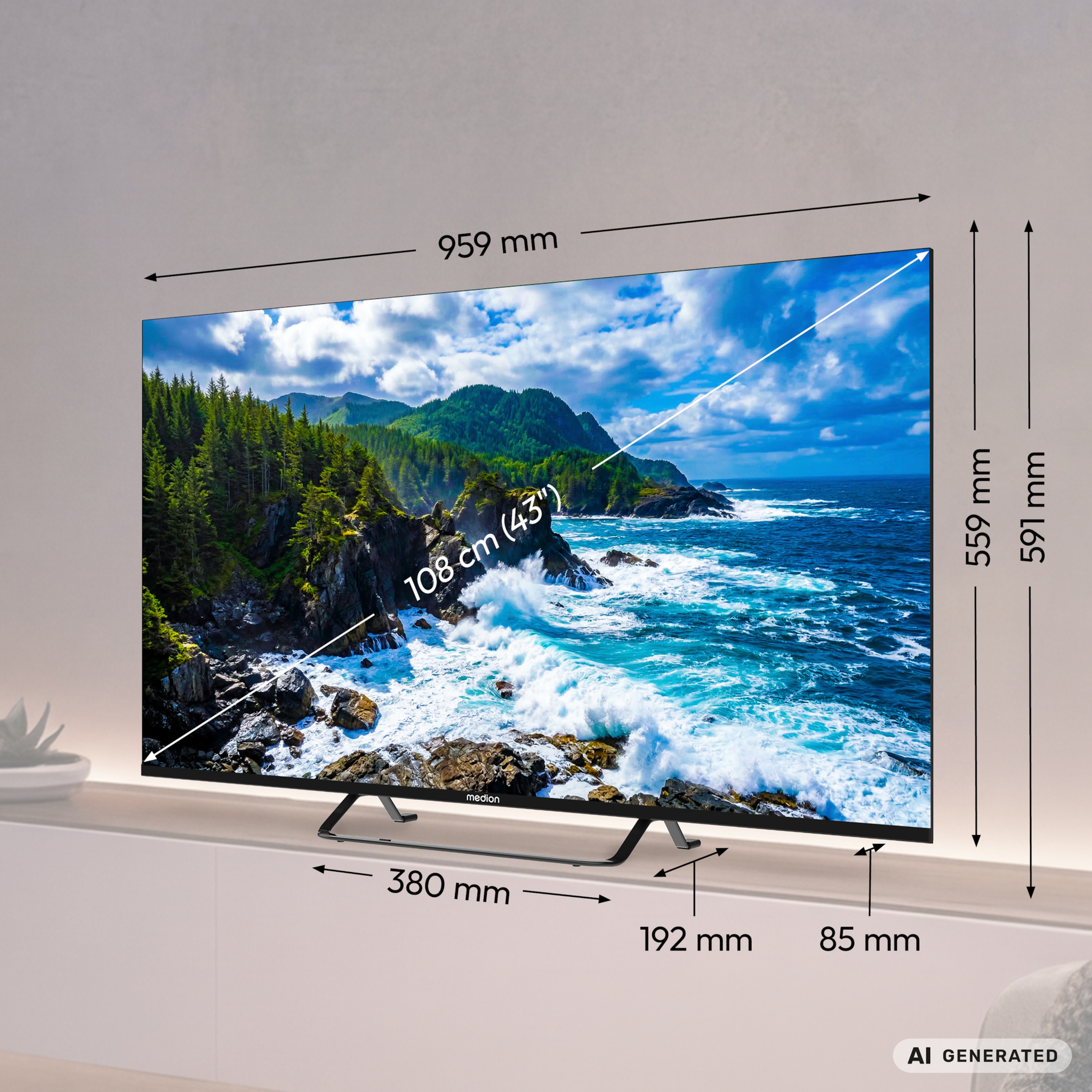MEDION® LIFE MD 843701 QLED Google TV™ (2026), 108 cm (43'') Ultra HD Display, HDR (High Dynamic Range), Dolby Vision®, MEMC, Bluetooth®, PVR ready, Netflix, Prime Video, Disney+, App Store