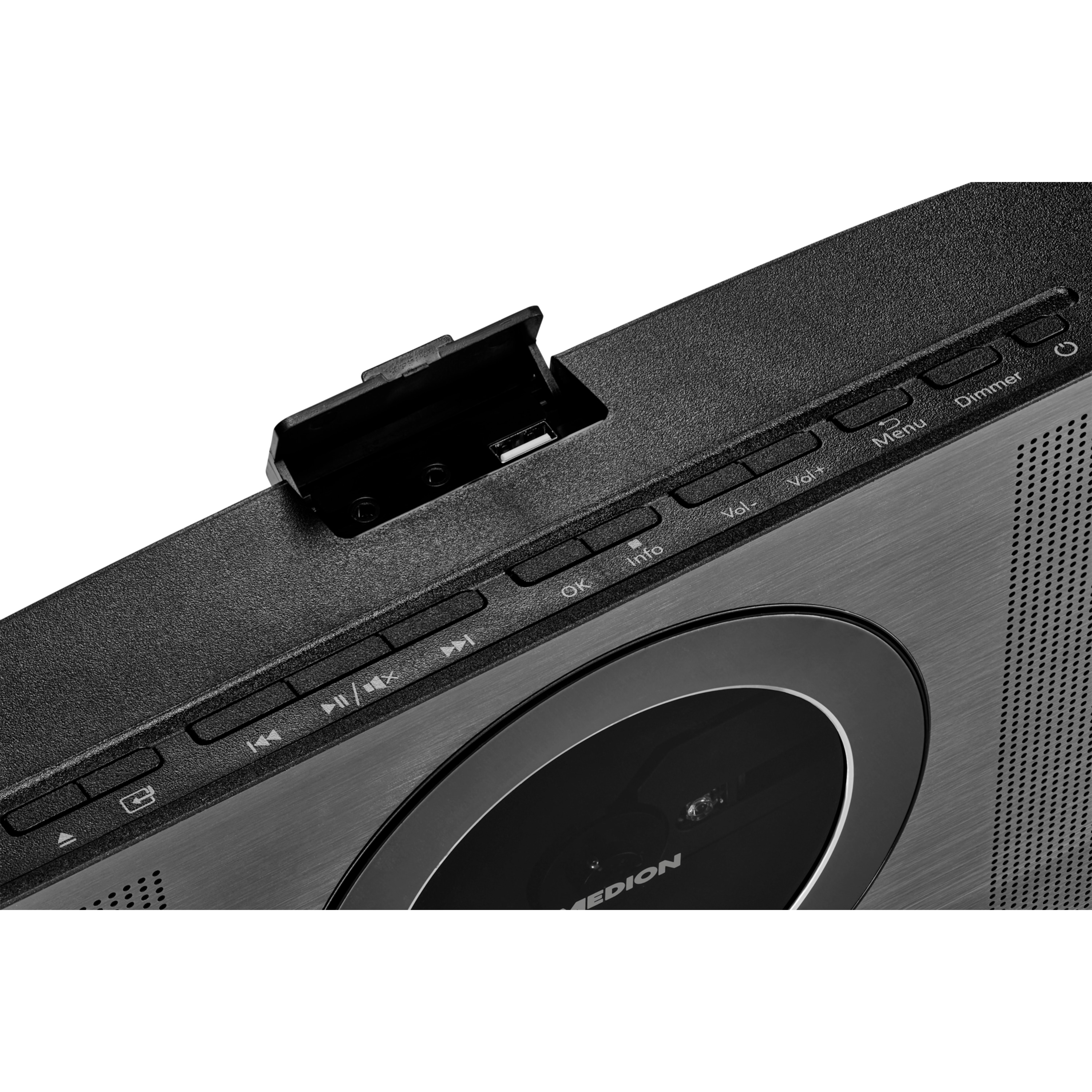 MEDION® MEDION® P66348 Vertikales All-in-One Audio System, Internet/DAB+/PLL-UKW Radio, CD/MP3-Player, Bluetooth®, WLAN, Spotify®-Connect, 2 x 10 W RMS